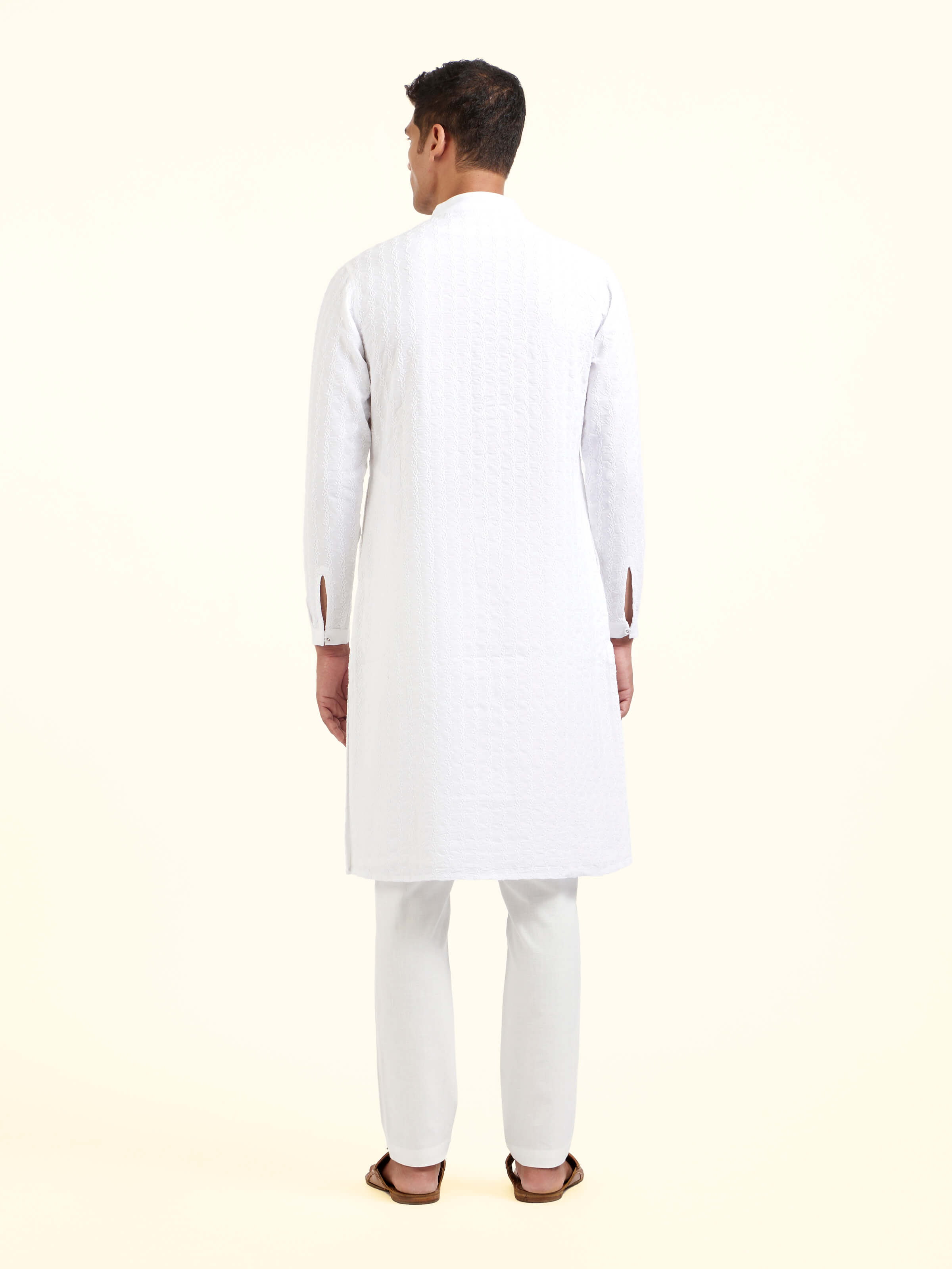 White Cotton Chikankari Long Kurta