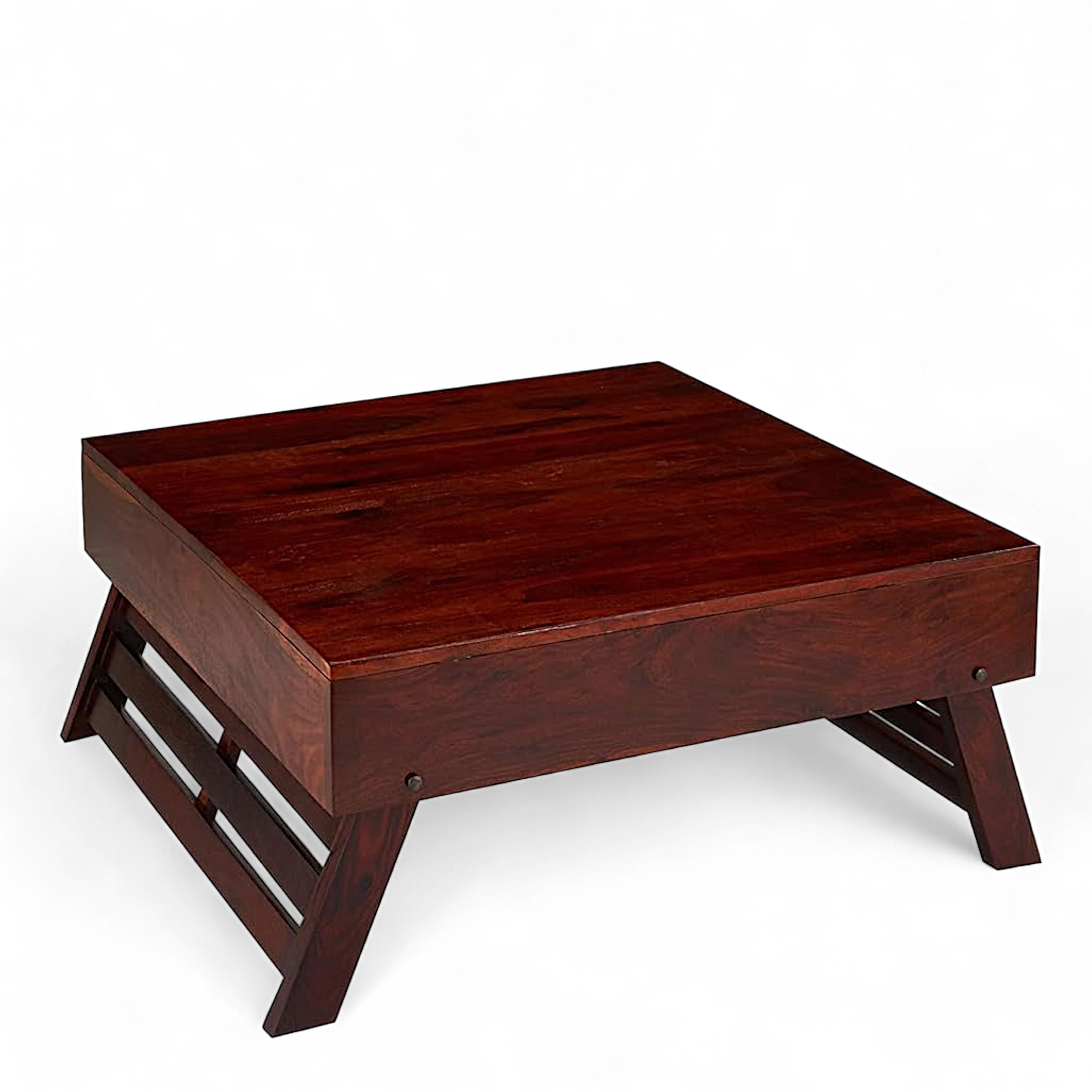 Bradford Sheesham Wood Contemporary Square Foldable Coffee Table In Honey Finish