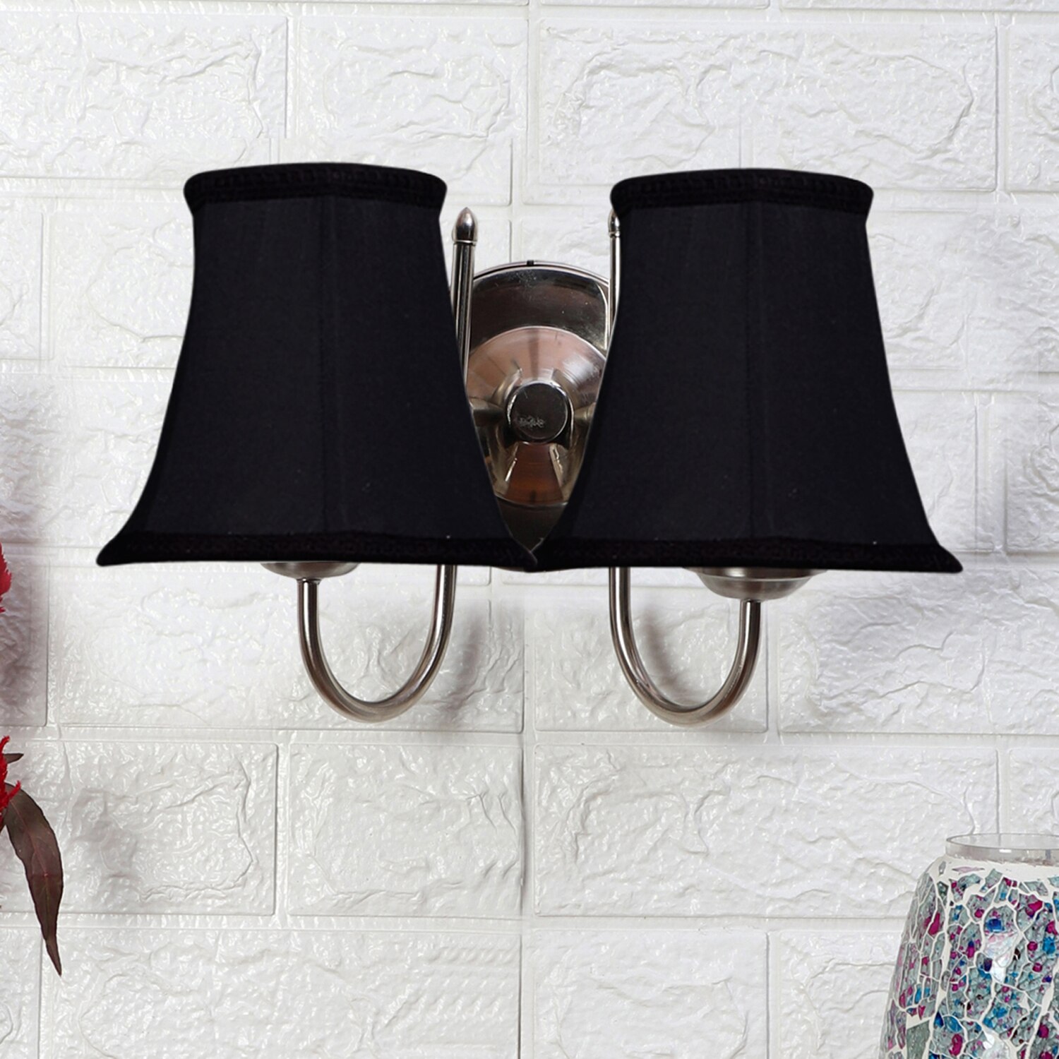 Devansh Dual Steel Metal  Wallmounted Lamp With Cotton Steel Metal  Shade