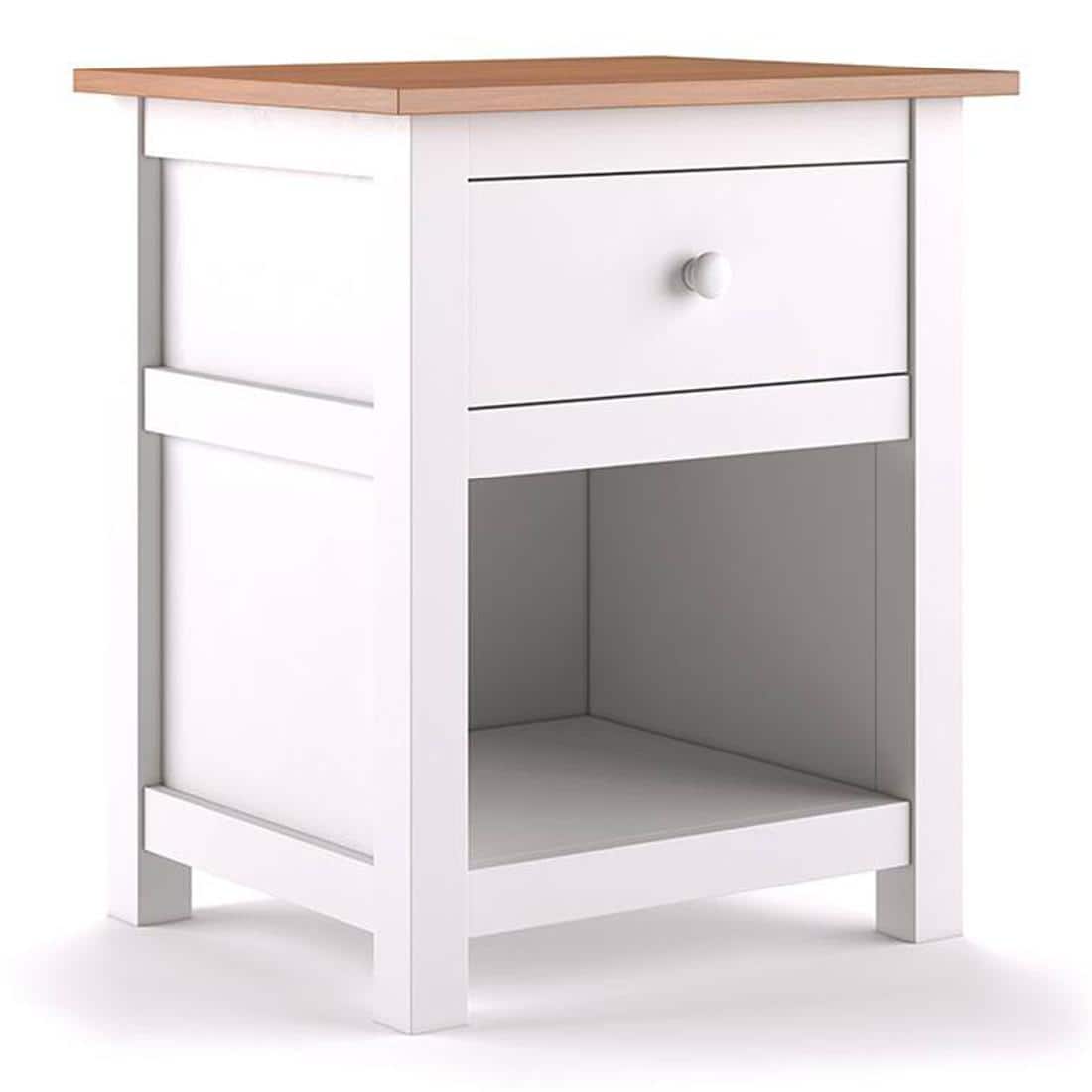 Evelyn Rubber Wood Bedside Table in White Finish