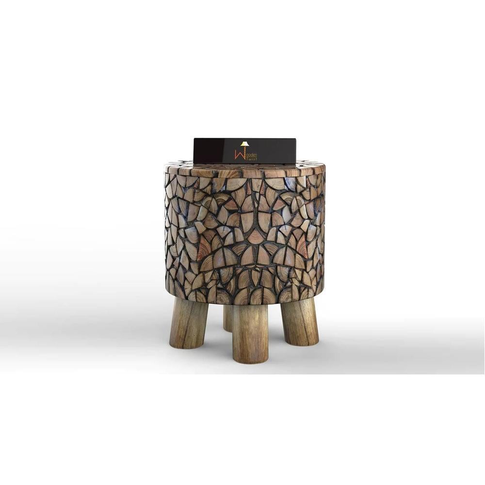 Round Shape Wooden Stool (Red Sal Wood)