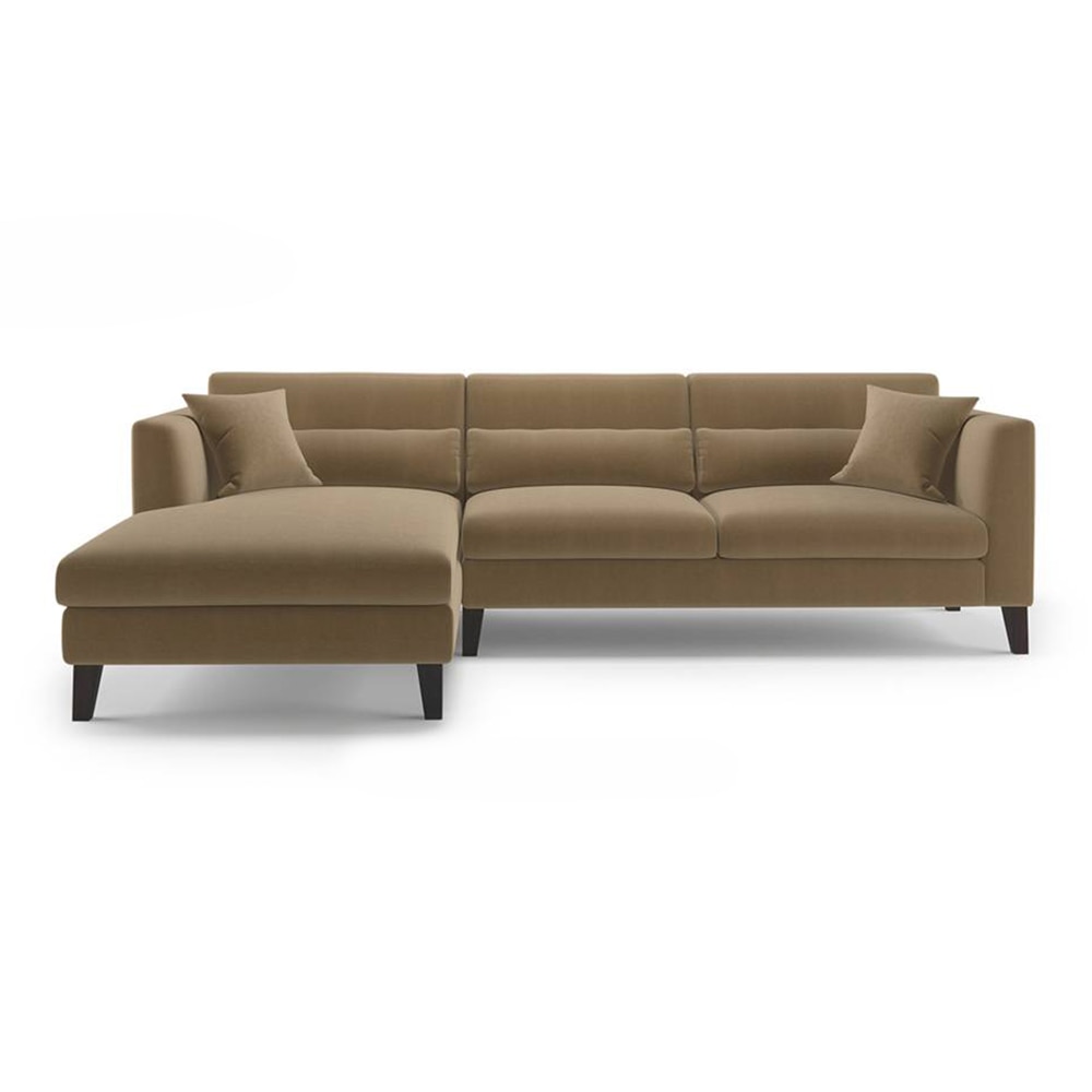 Lewis Sectional Sofa (Colour : Fawn Velvet, Cushion : Hard, Seater : Left Aligned 3 Seater + Left Aligned Chaise)