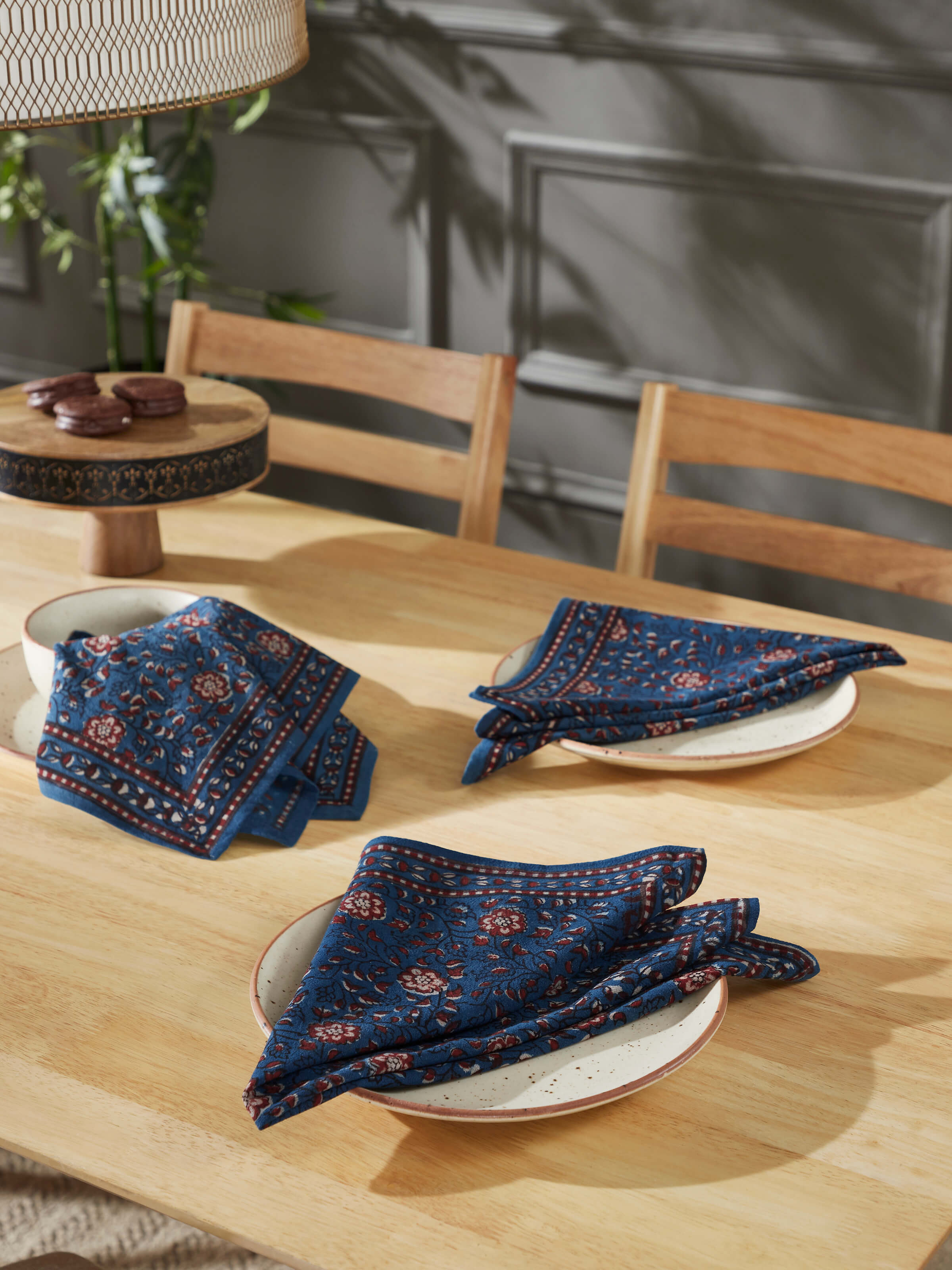 Puspita Indigo Cotton Dabu Hand Block Printed Dinner Napkin (6 Pcs)