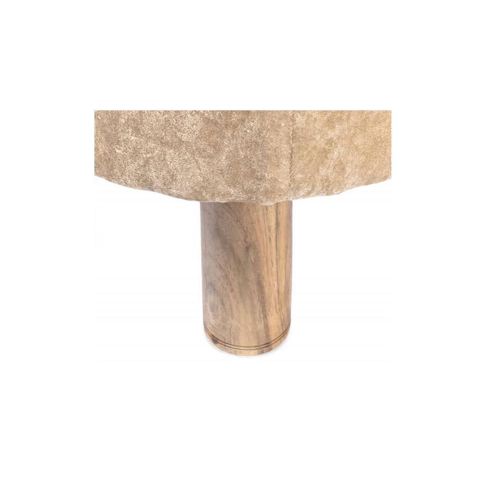 Morgan Solid Wood Pouf Stool in Ivory Sparkle Velvet Fabric