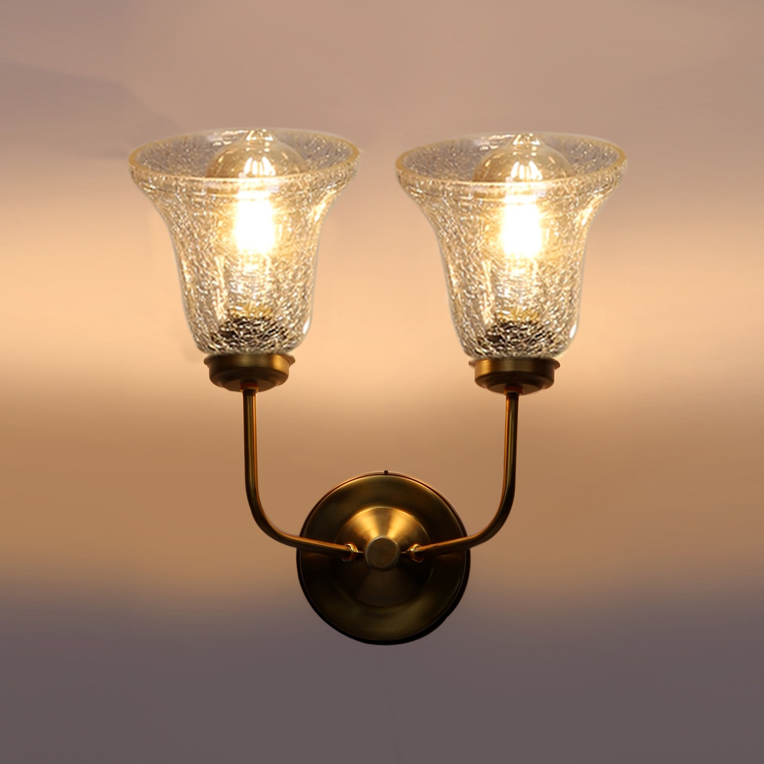 Devansh Metal Electric Wall Light in Gold Colour with Transparent Shade Count of 2 Lights - Devansh