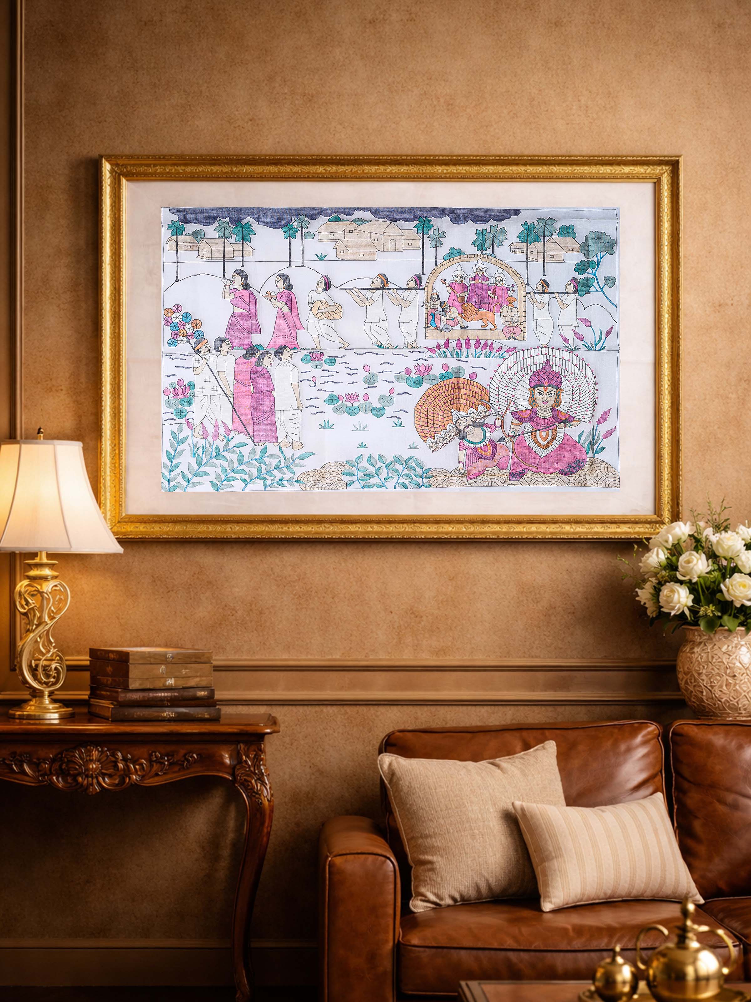 Durga Visarjan Jamdani Wall Hanging