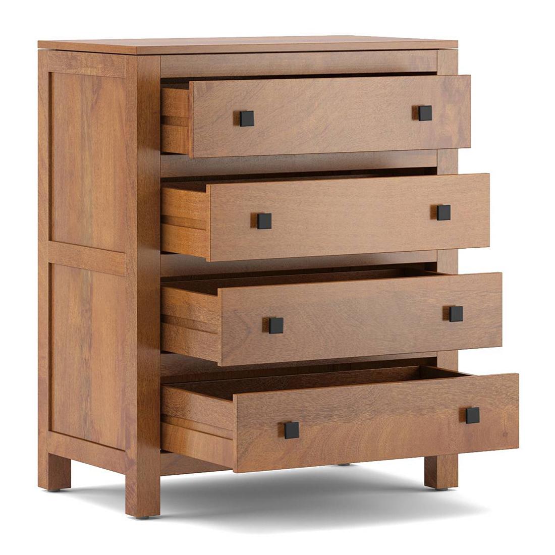 Walter Solid Wood Chest of 4 Drawers in Amber Walnut Finish