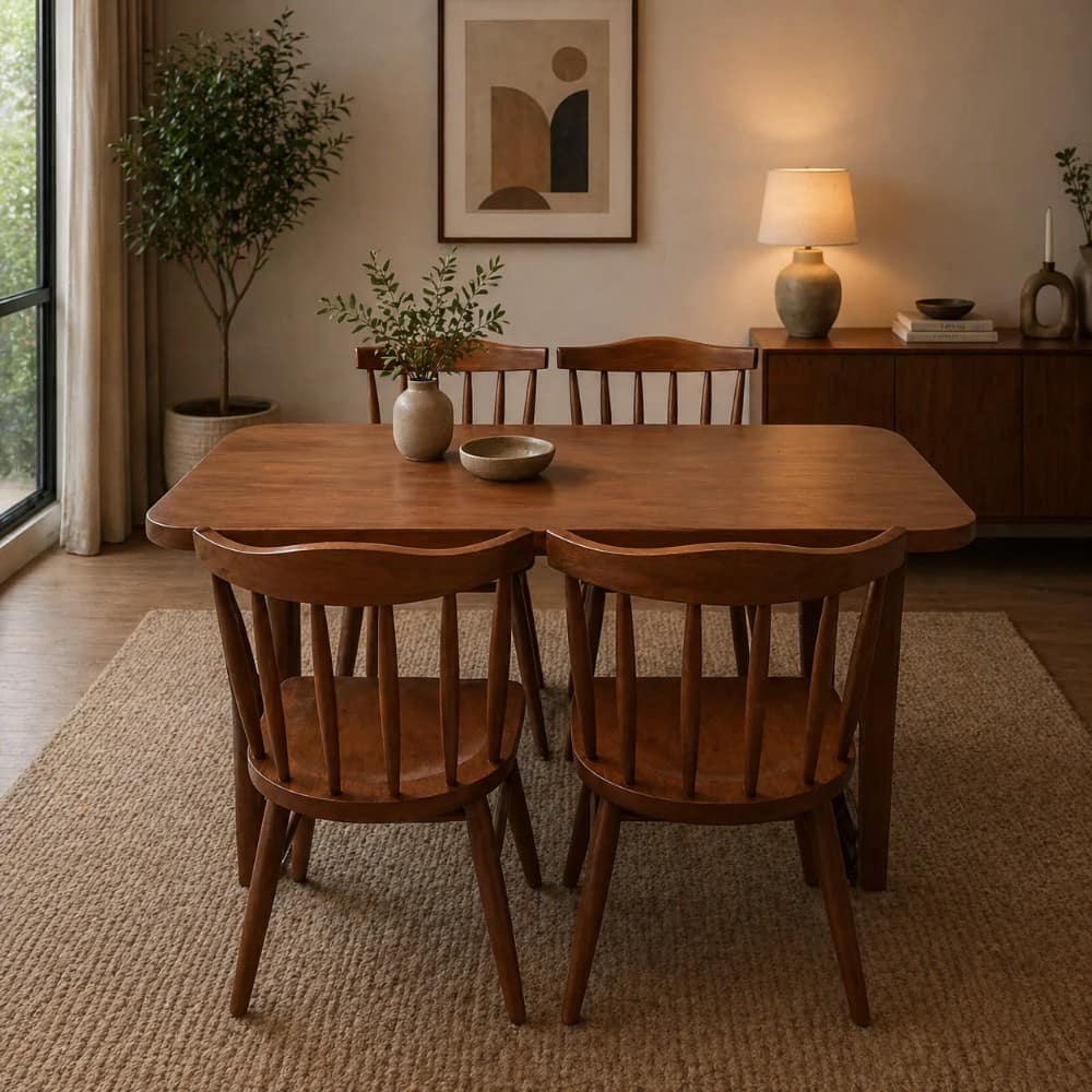 Elegant Solid Wood 4 Seater Dining Table Set with Chairs