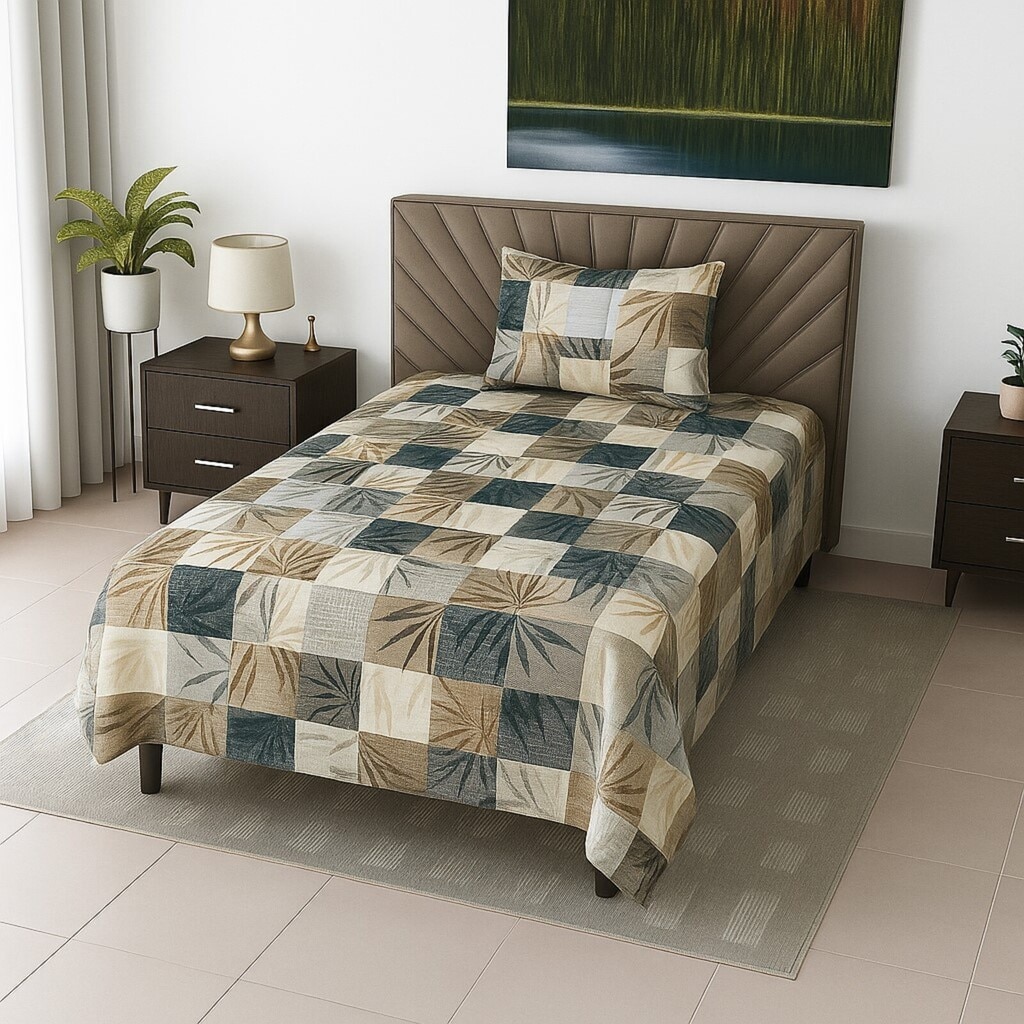 Multicolor Geomertrical 210 TC Mix Cotton Flat Single Bed Size Bedsheet With 1 Pillow Cover From Threads