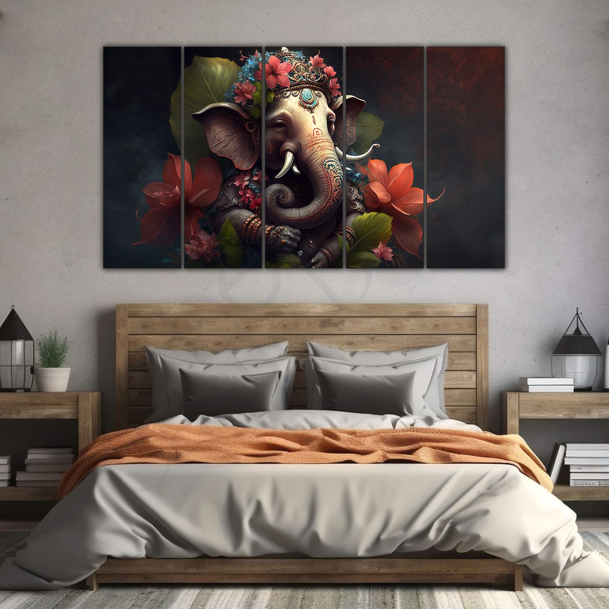 The Castle Decor Lord Ganesha Wall Painting Wooden Framed 27x48 Inch (Style 12) - The Castle Decor
