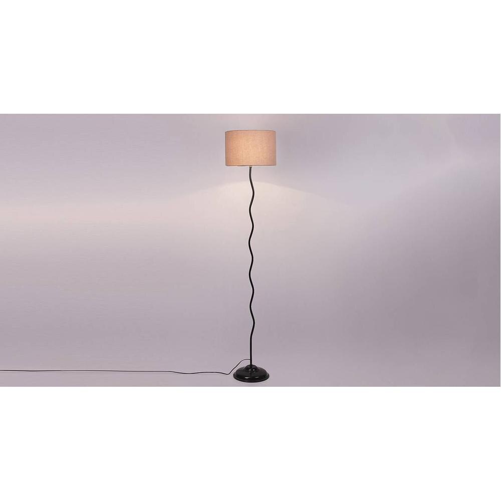 Everly Zig Zag Iron Floor lamp with Cotton Drum Grey Shade (Z23)