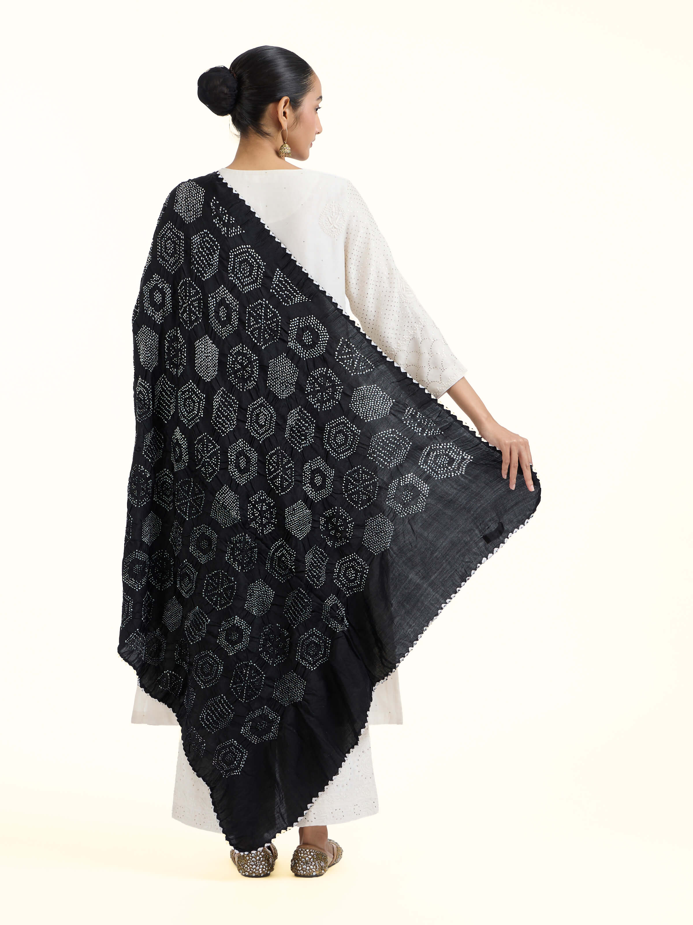 Black Bandhani Tie & Dye Dupatta