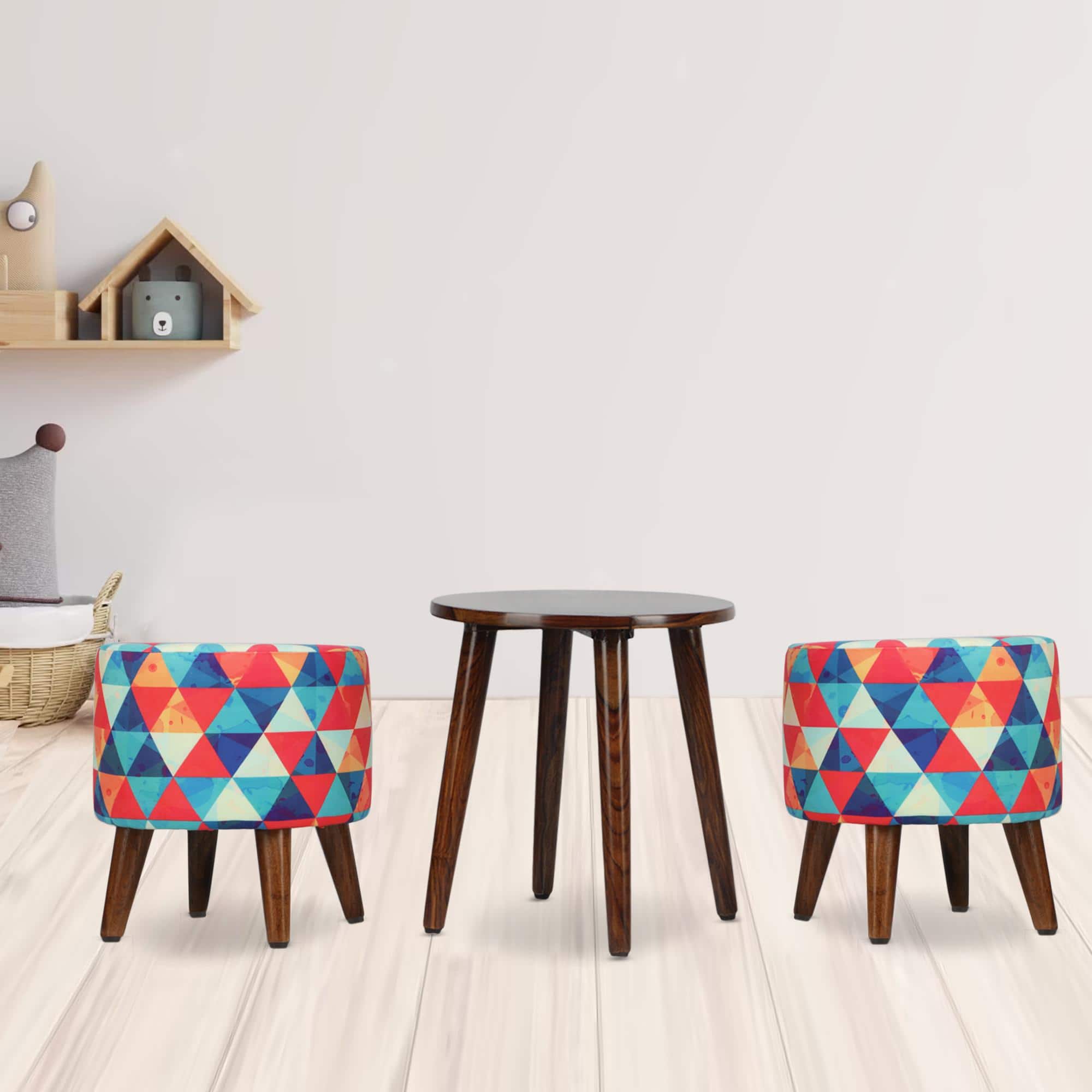 Nova Solid Wood  Ottomon in  Multicolor Colour