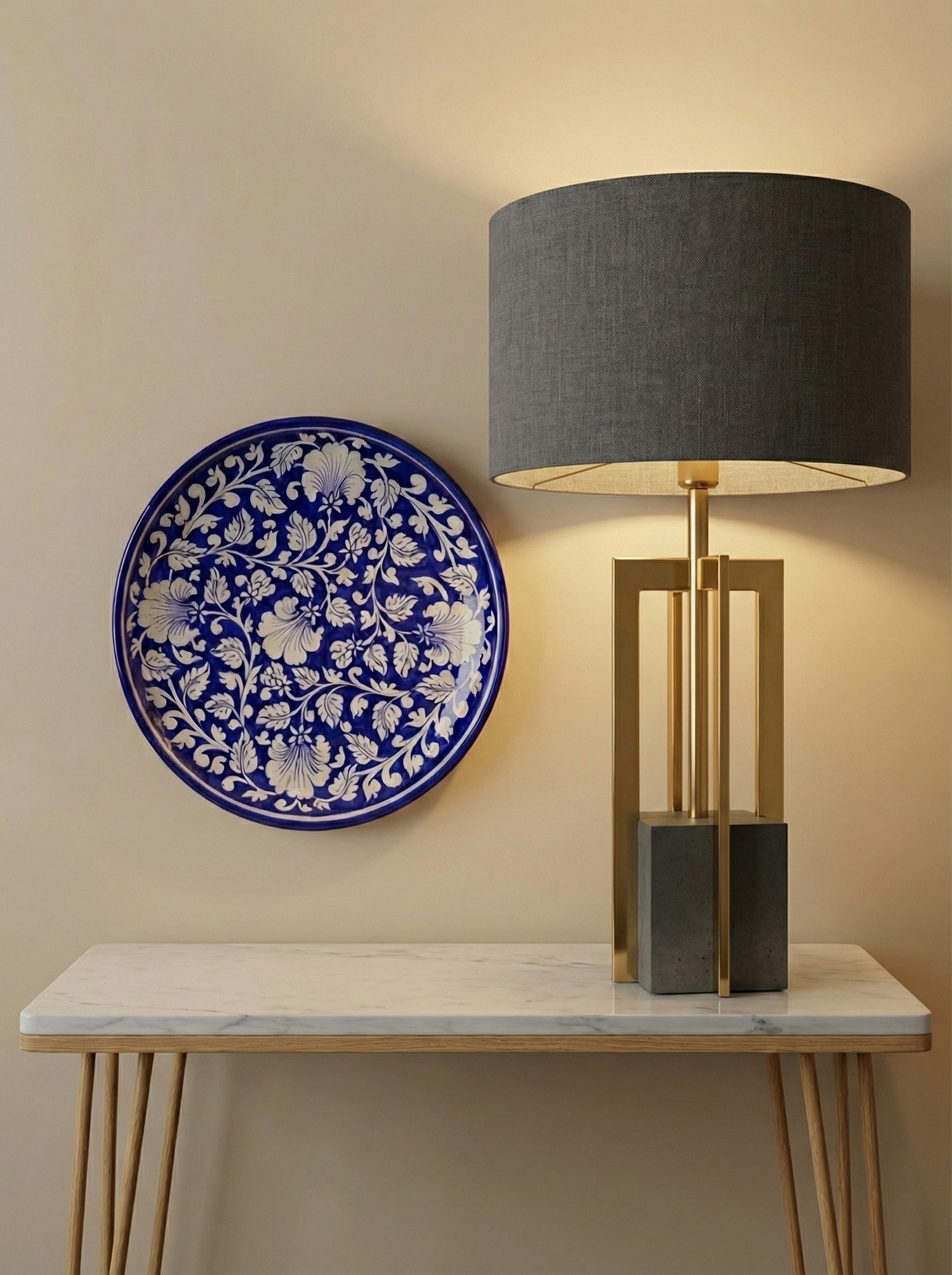 Lifestyle view of Blue Pottery Ceramic Decorative Plate