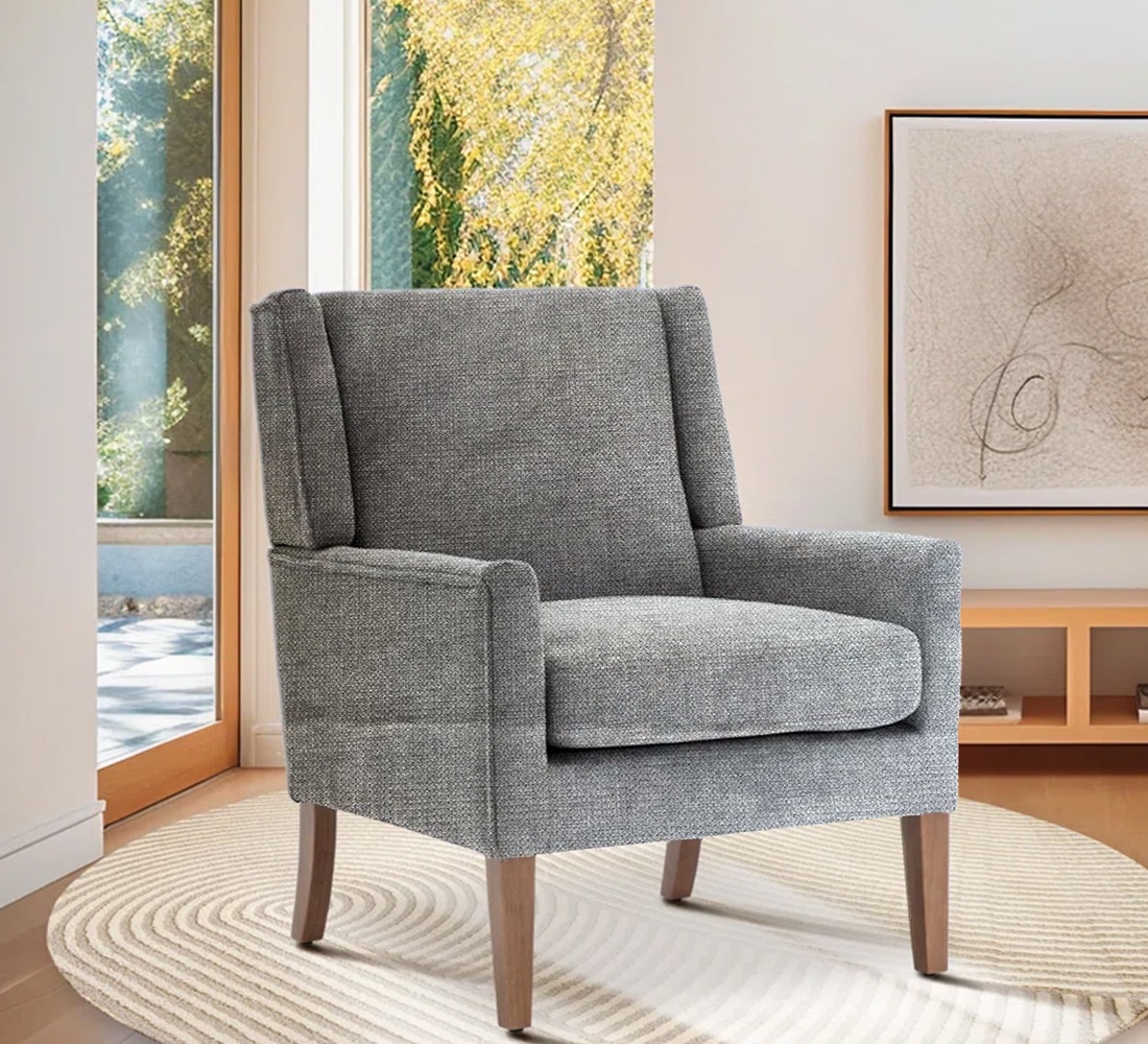 Leston Upholstered Fabric Arm Chair in Grey - KURSIWALLAH