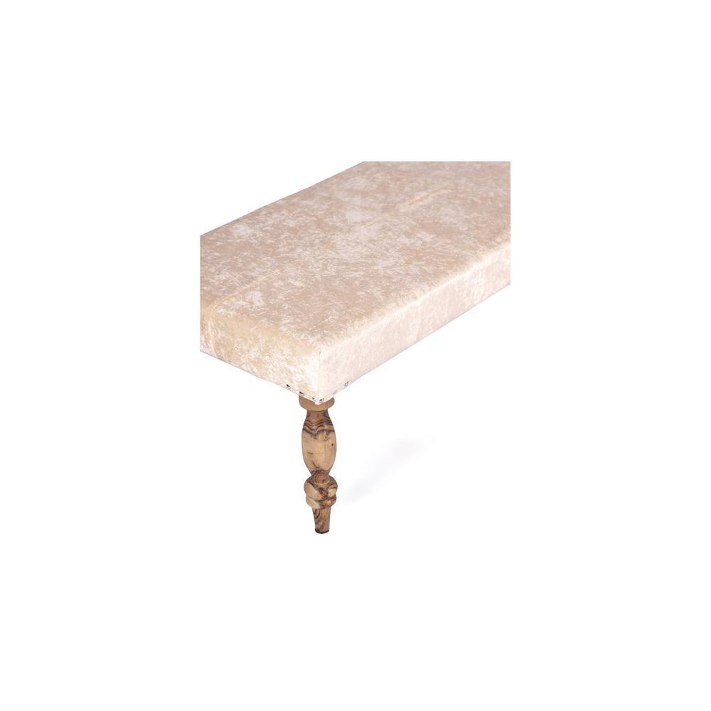 Bestone Solid Wood Bench In Ivory Sparkle Velvet Fabric