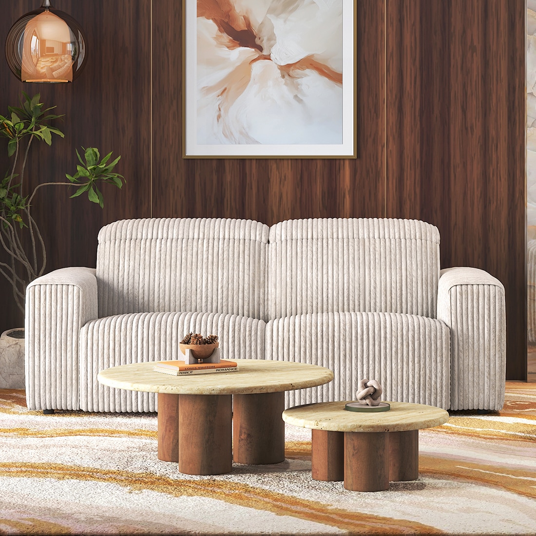Gretta 3 Seater Fabric Sofa With Adjustable Headrest In Cloud White
