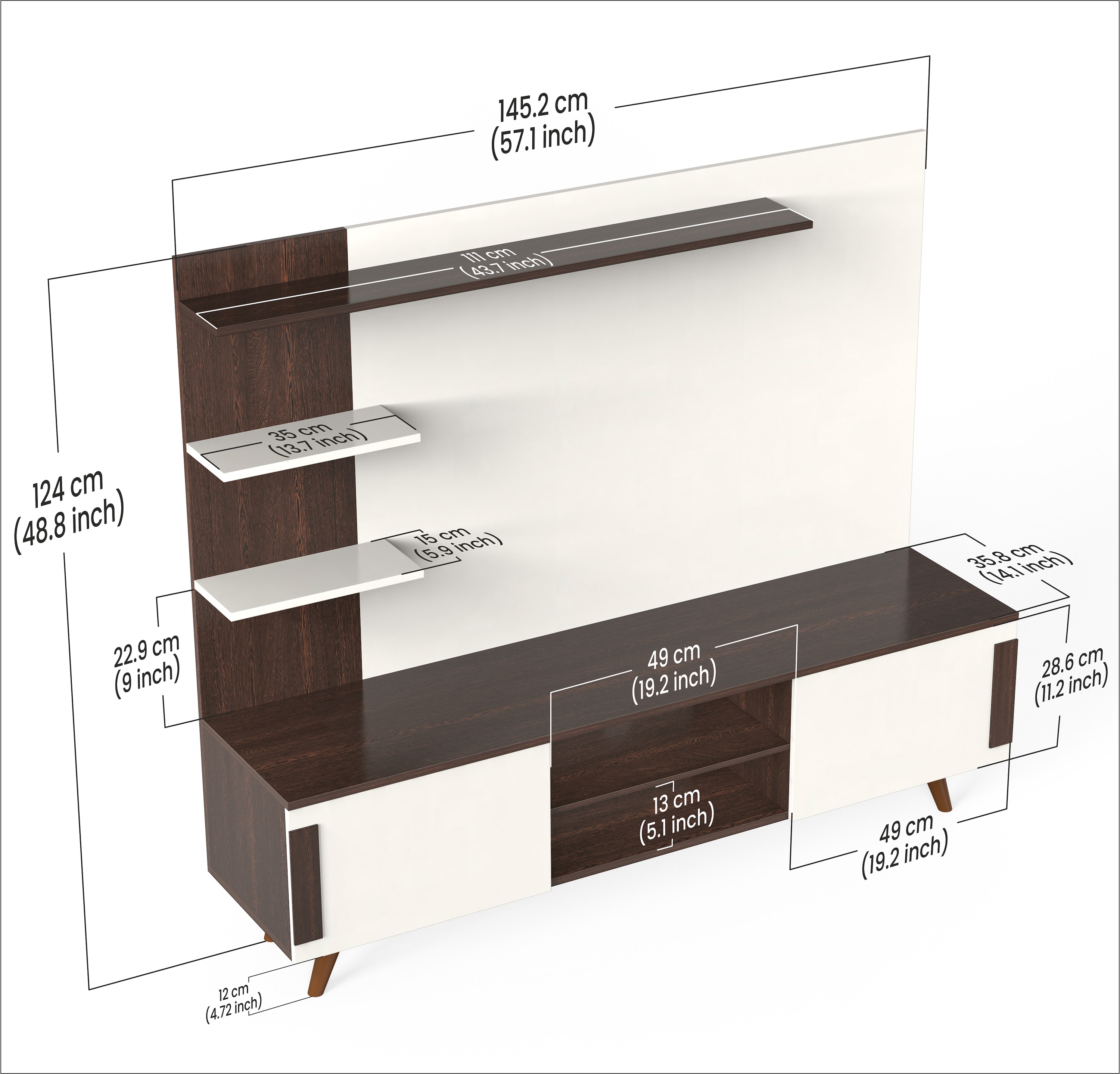 BLUEWUD Rowlet Mini Engineering Wood Floor Standing TV Entertainment Unit Set Top Box Stand/TV Cabinet Panel with Shelves for Books & D�cor Display Unit Bed Living Room Upto 42 Inches (Wenge & White)