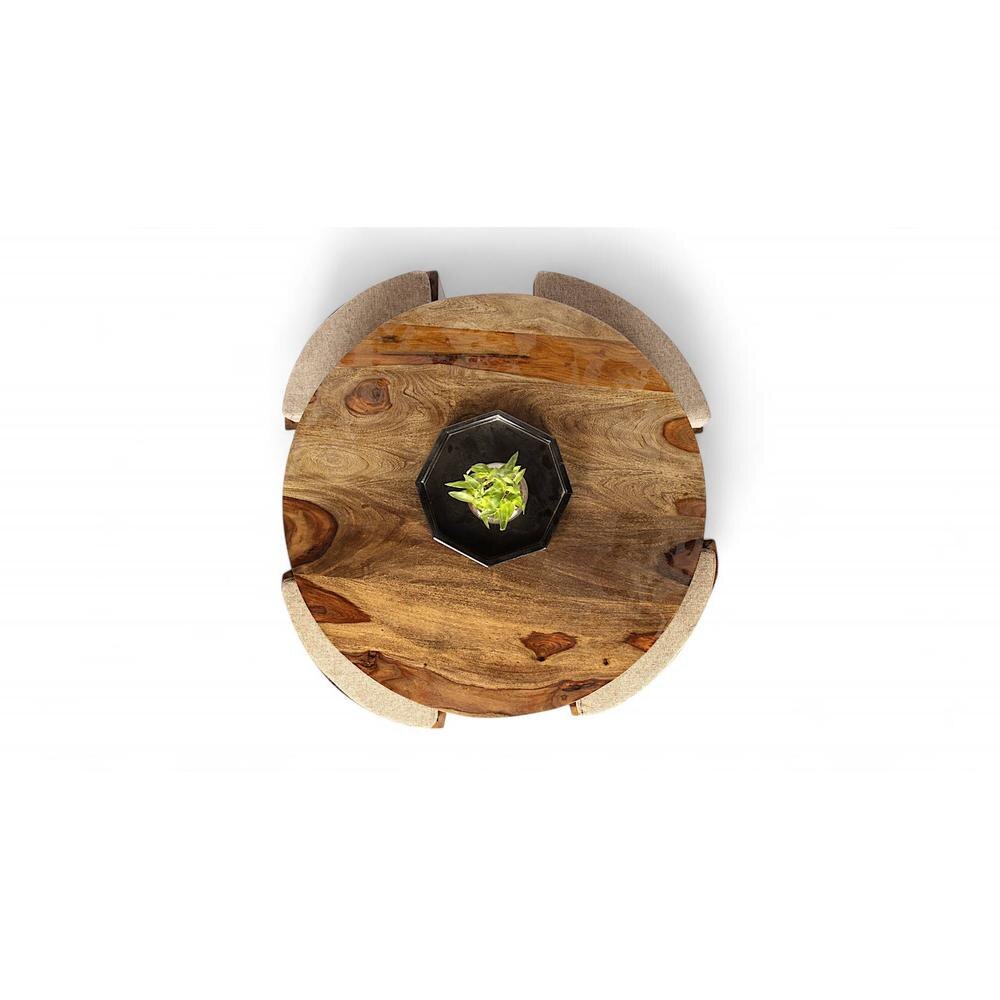 Nashville Sheesham Wood 4 Seater Coffee Table Set In Teak Finish