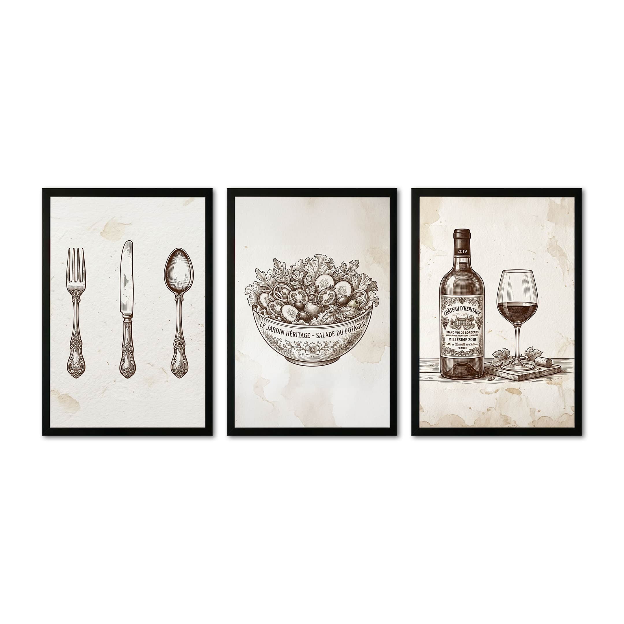 The Castle Decor Vintage Kitchen Wall Art Set of 3 8x12 Inch - The Castle Decor