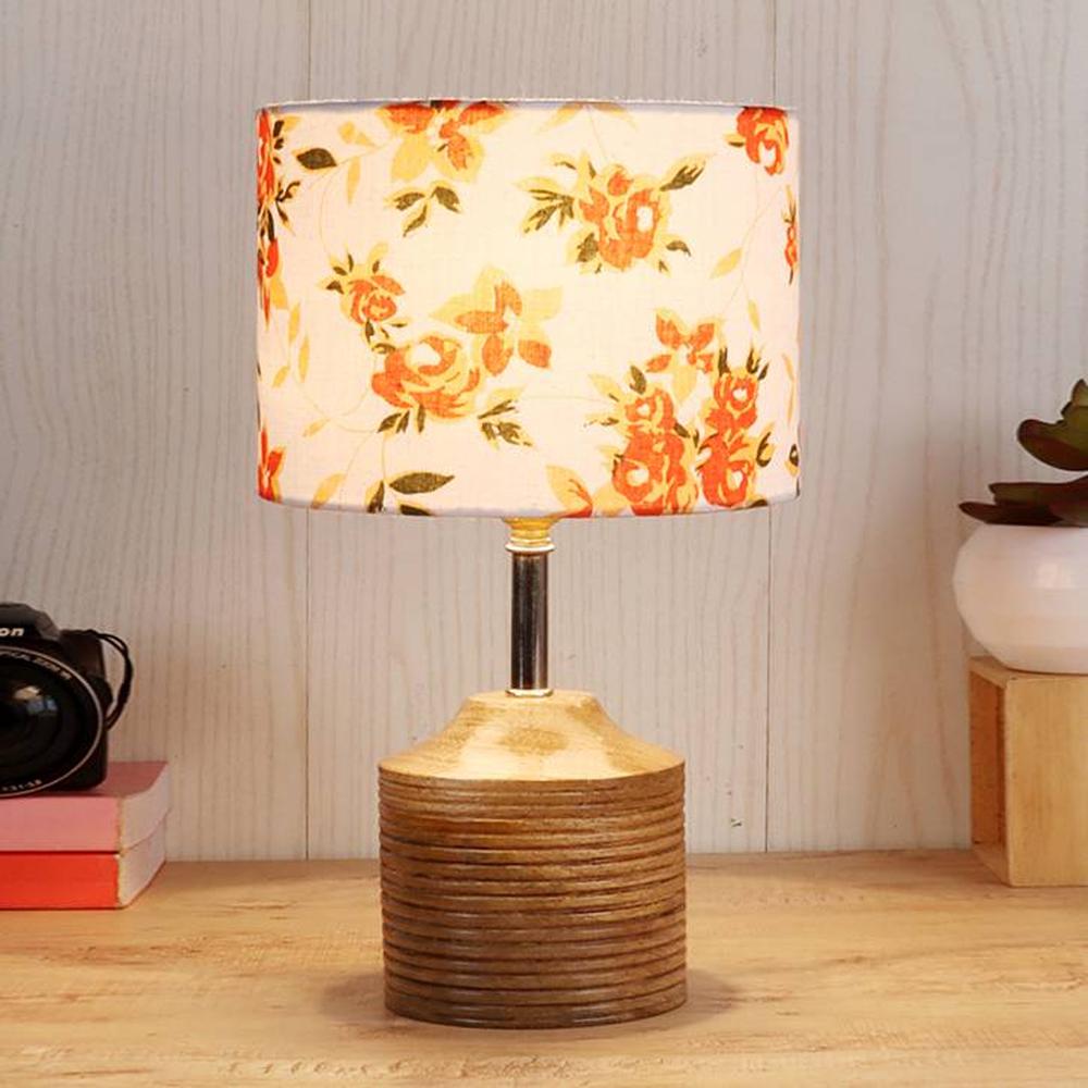 Erica Multicolour Fabric Shade Table Lamp with Natural Wooden Base