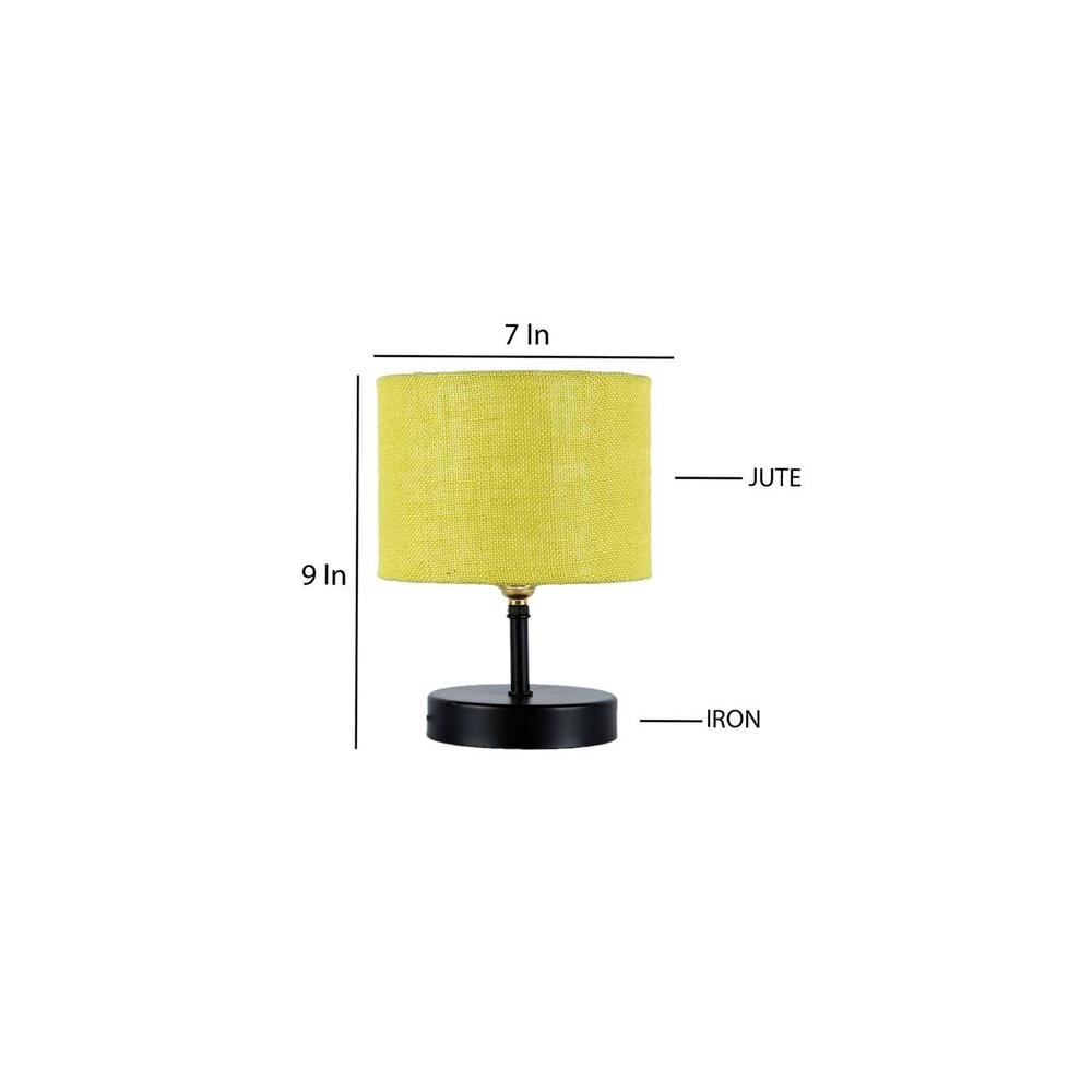 Cheney Yellow Natural Fiber Shade Table Lamp with Black Iron Base