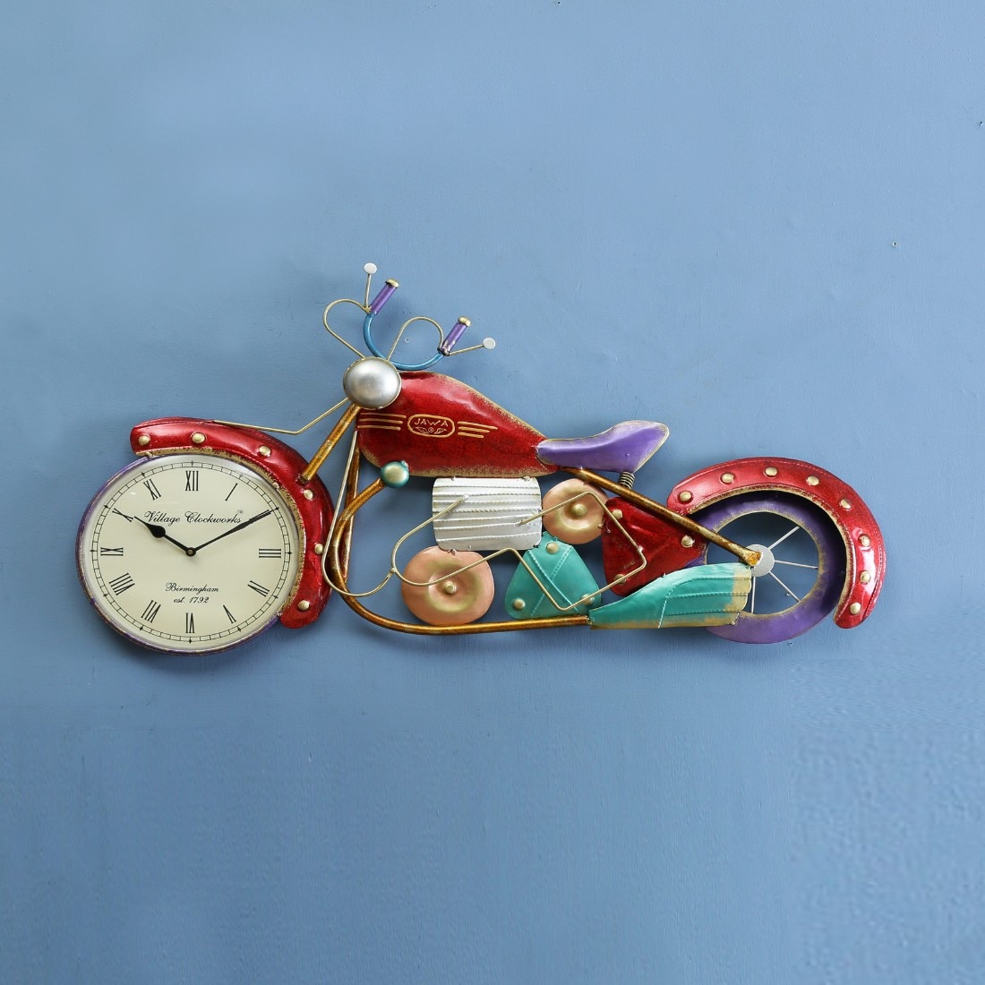 Metal Decorative Handpainted 10'' Bike Wall Clock In Red Color By Craft Tree