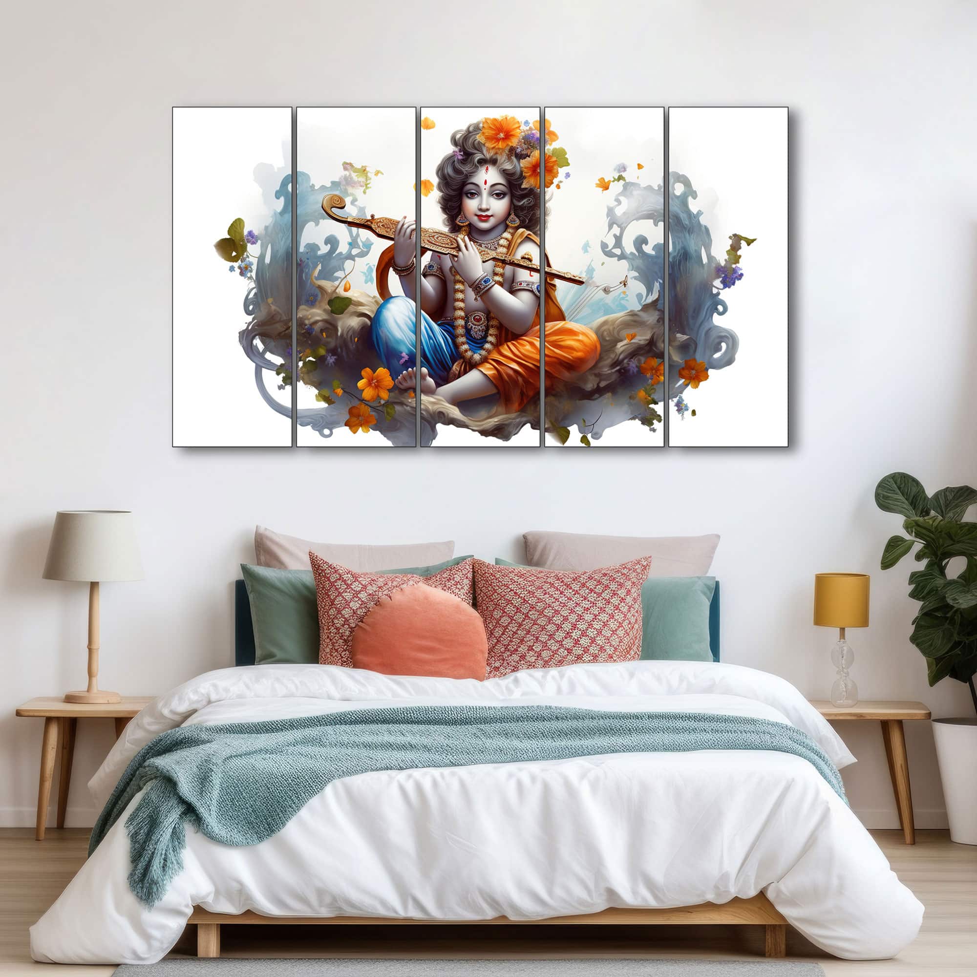 The Castle Decor Krishna Ji Wall Painting Wooden Framed 27x48 Inch (Style 21) - The Castle Decor