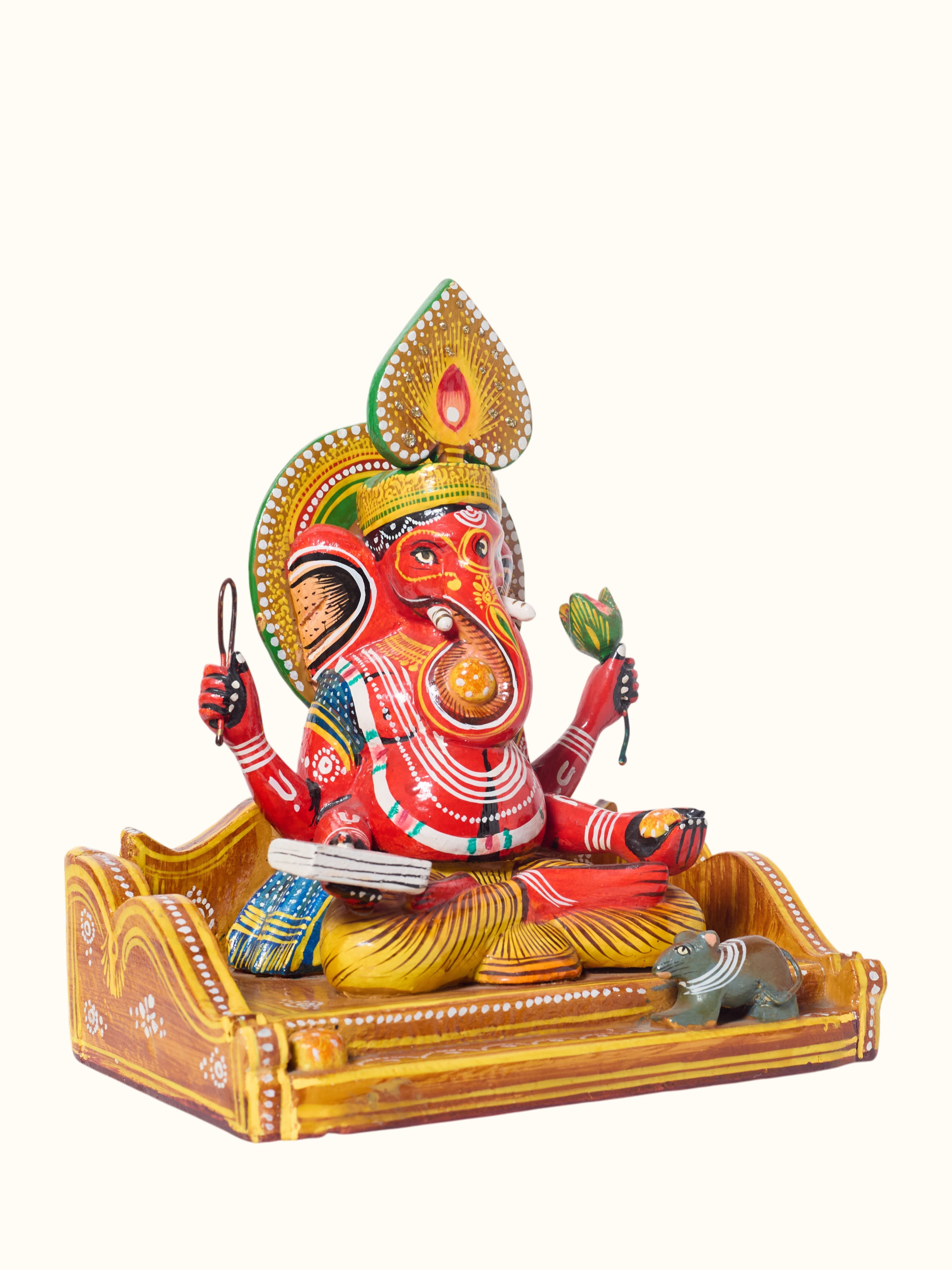 Wooden Red Ganesha Idol