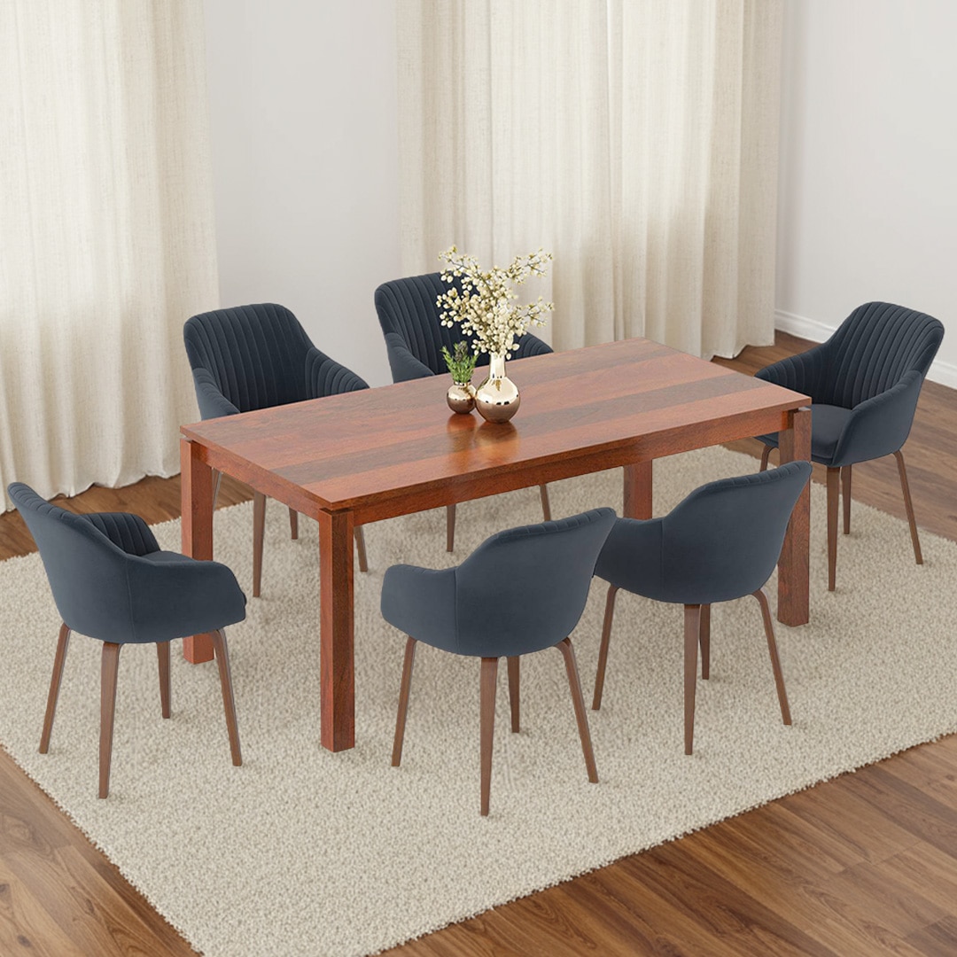 Atlas Solid Wood 6 Seater Compact Dining Table with 6 Rochelle Lounge Chair