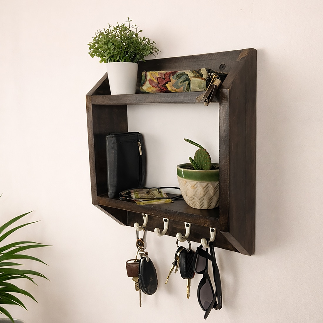 Kingston Wooden Wall Shelf Organiser With Key Holders