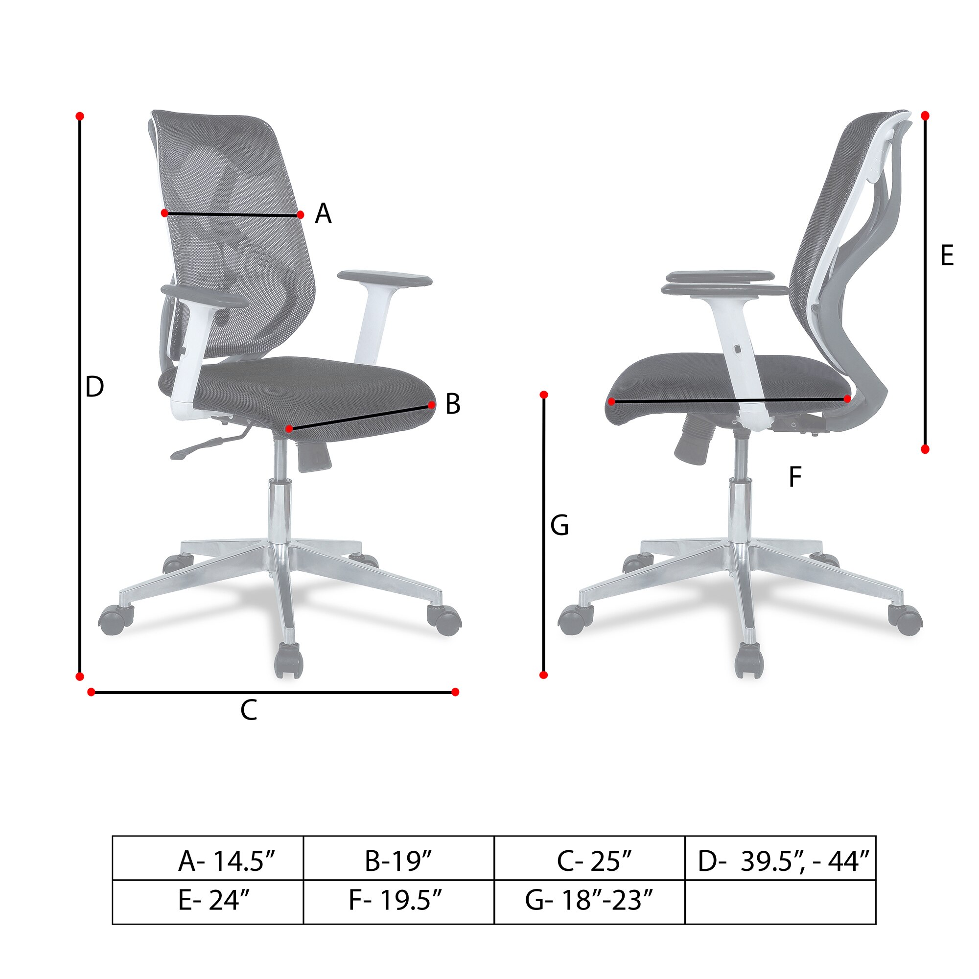 Wiwngas Mid Back Ergonomic Chair in Black Colour