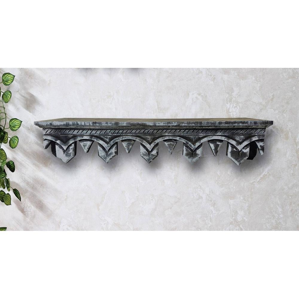 Viviani Grey Colour Solid Wood Handcarved Floating Wall shelf