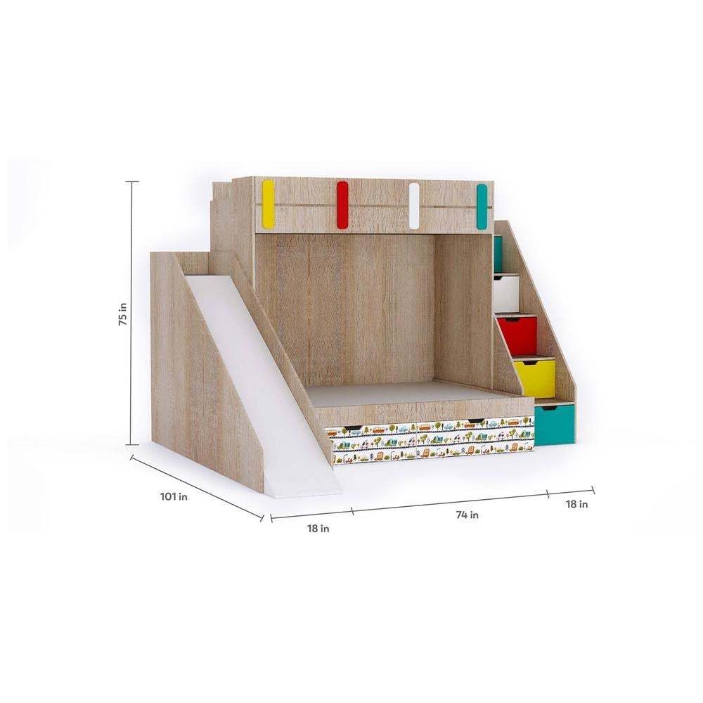 Sleep Nâ€™ Slide Bunk Bed with Slide and Storage in Oak Colour BKBB028