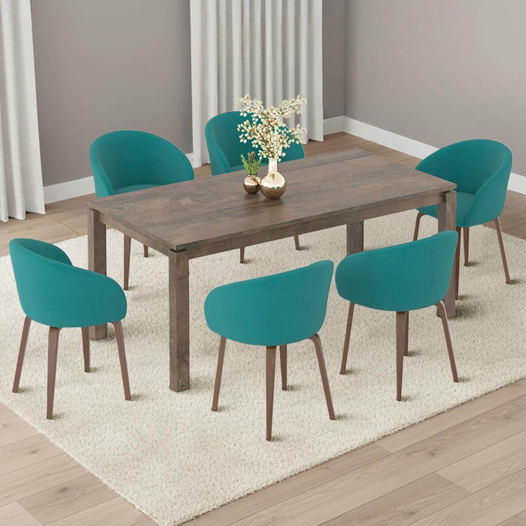 Atlas Solid Wood 6 Seater Dining Table with 6 Meryl Lounge Chair