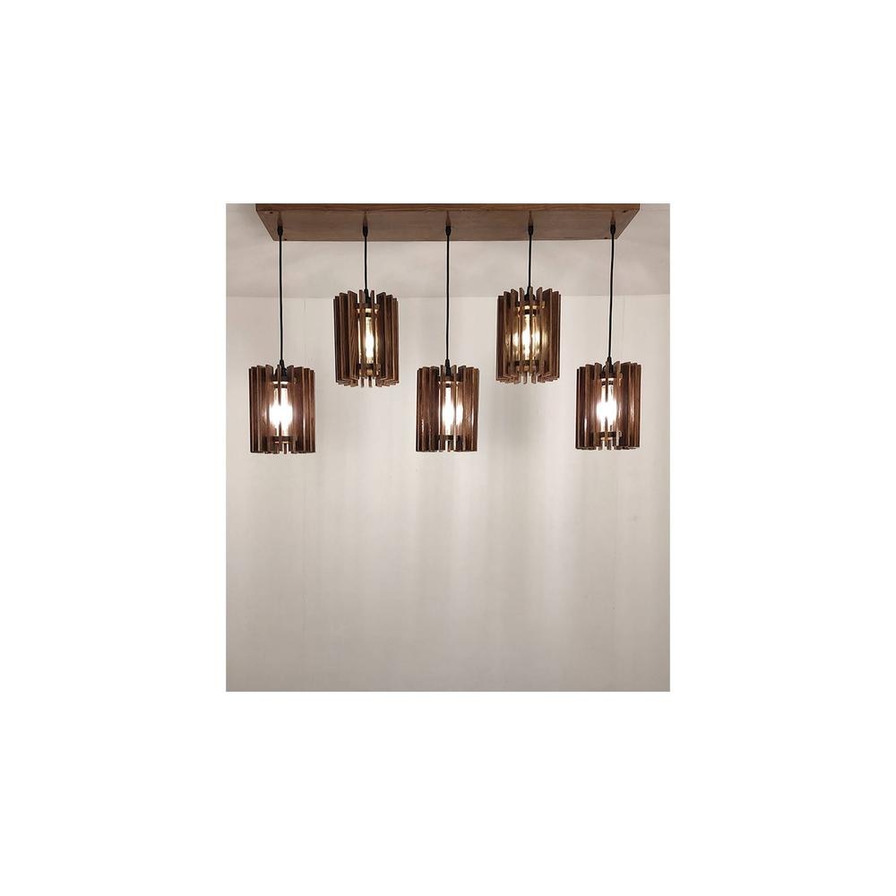 Ventus 5 Series Brown Solid Wood Cluster Hanging Light