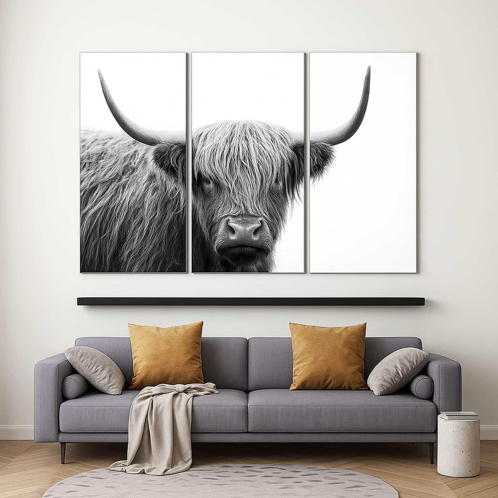 Truss Pcs White Black Highland Cow Framed Canvas Wall Canvas Wall Prints Set of 3 Multicolor Matte