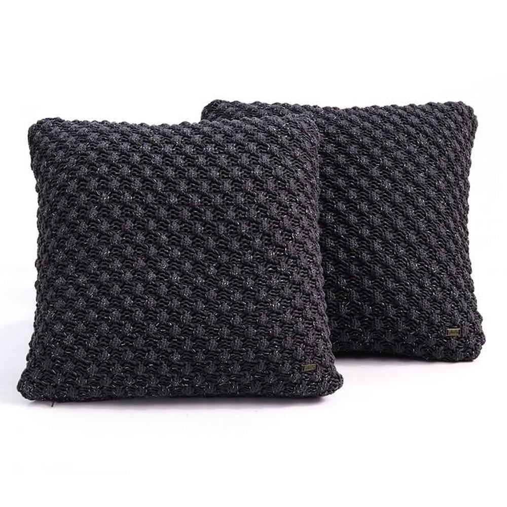 Spencer Black Solid 18X18 Inches Cotton Cushion Cover