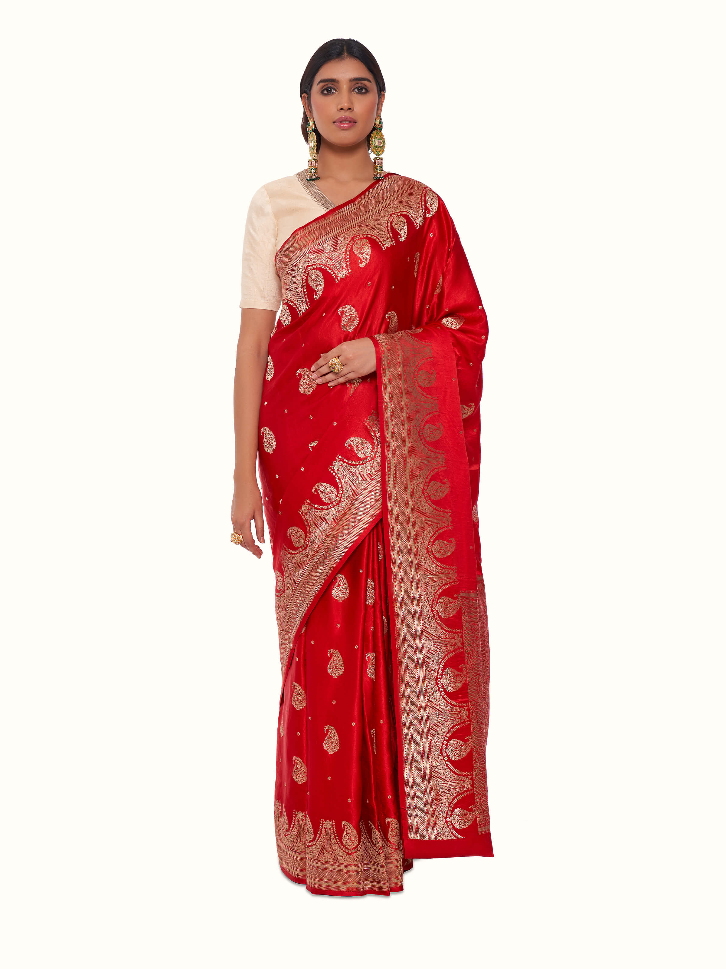 Red Gajji Silk Banarasi Saree