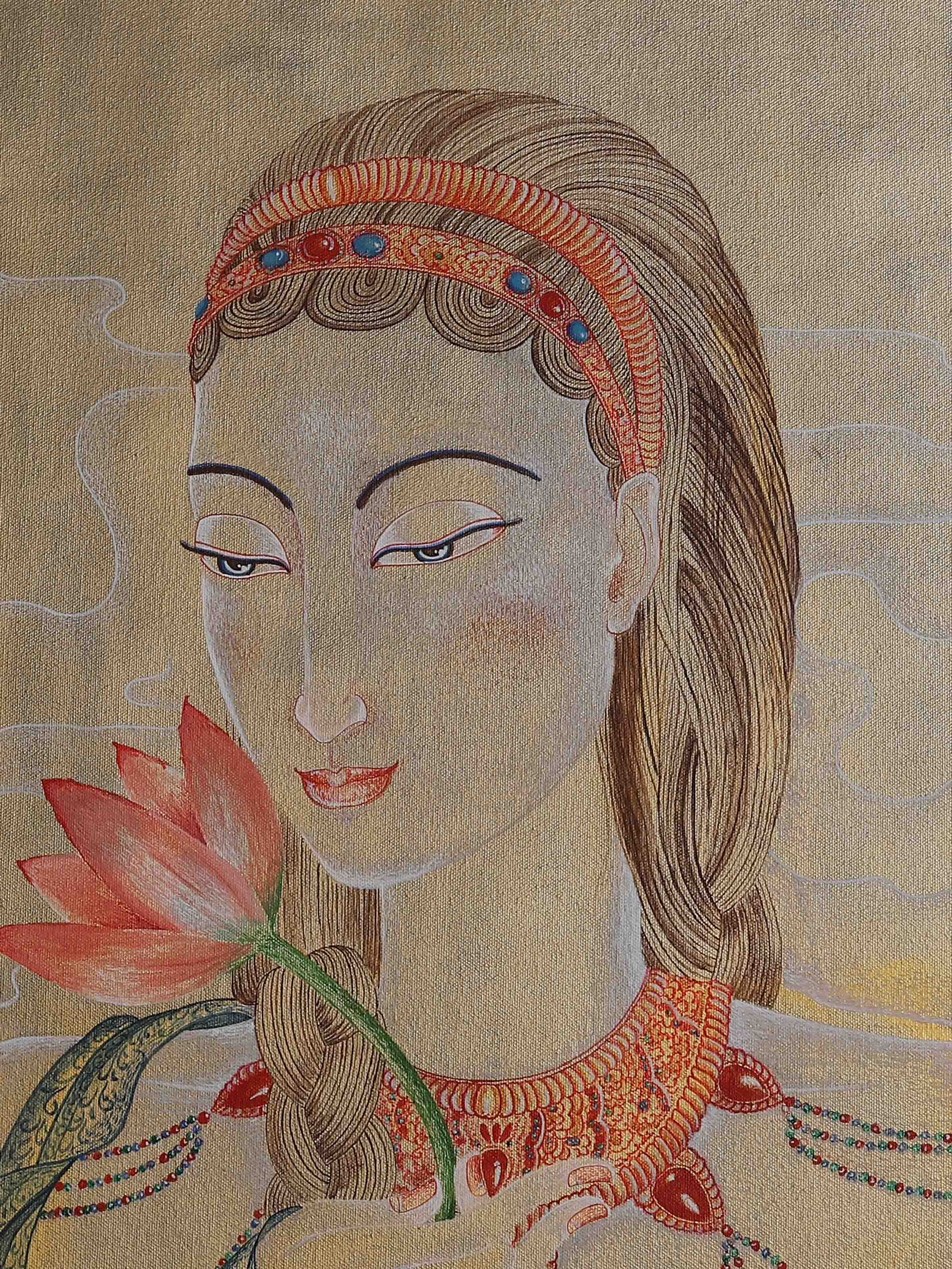 The Lady with Lotus Thangka Painting