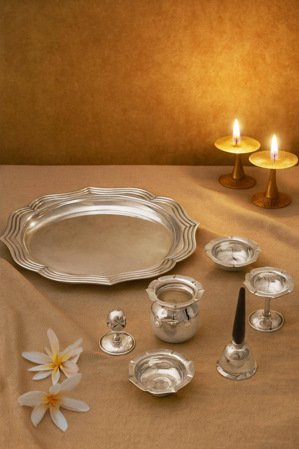 Chitai Silver Pooja Thali Set (7 Pcs)