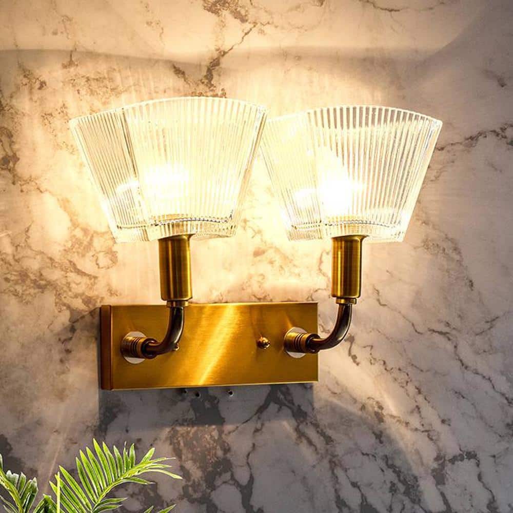 Carbon Loft Brass Luxur Cut Glass Double Shade Wall Light