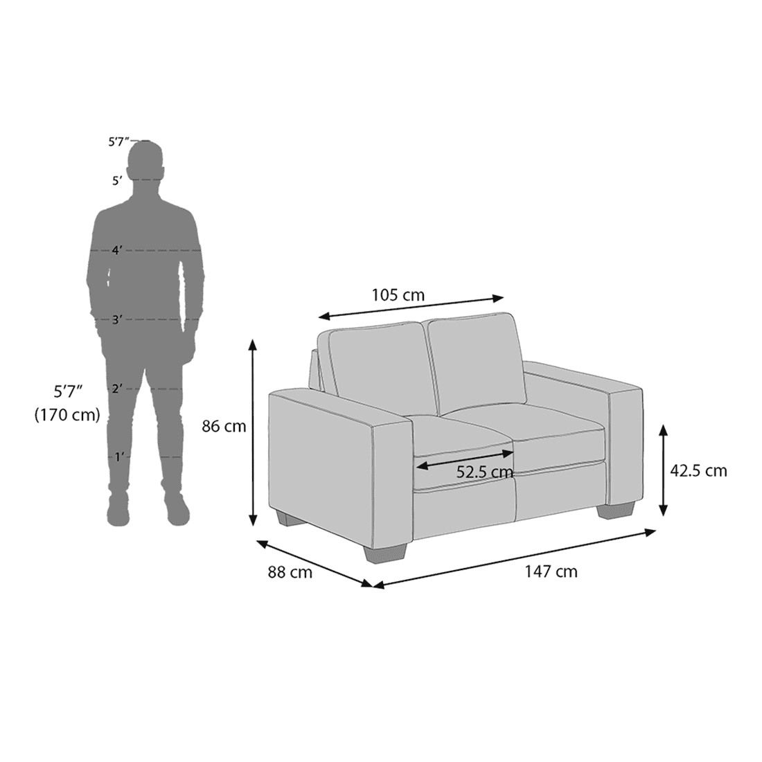 Leslie 2 Seater Fabric Sofa (Smoke Grey)