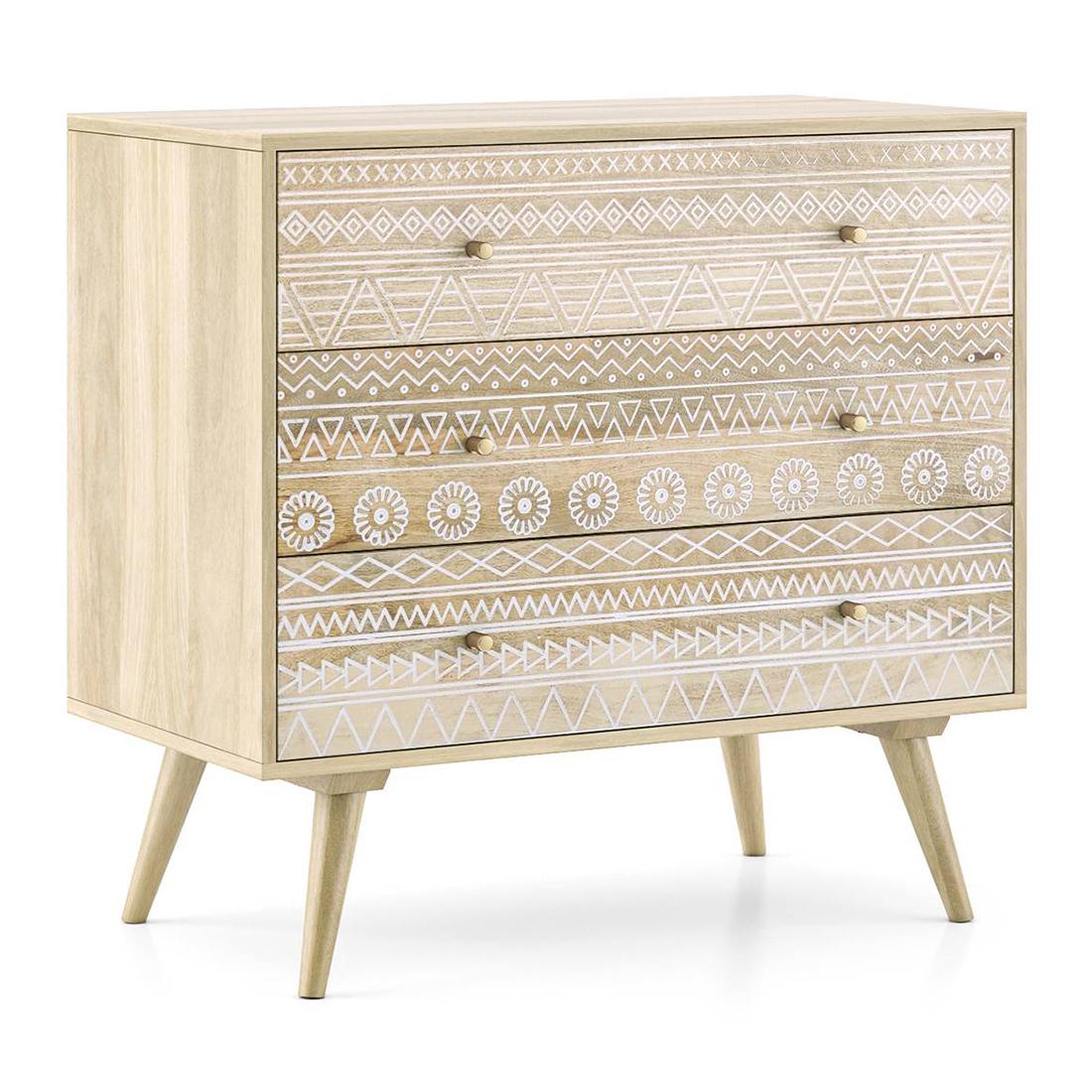 Ivara Solid Wood Chest of 3 Drawers in Natural Finish