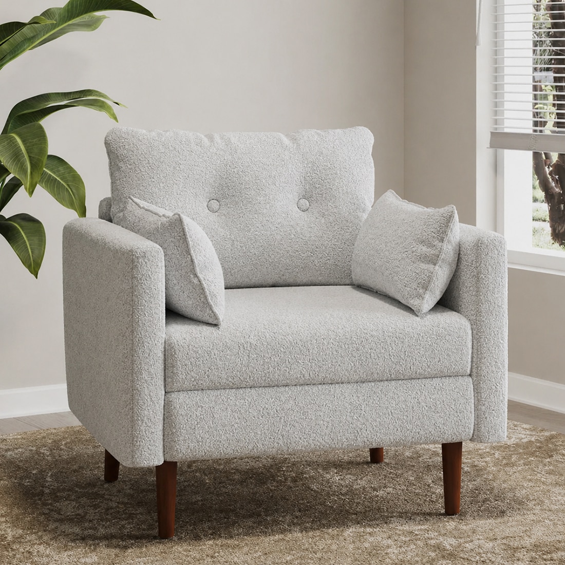 Arihana Boucle Fabric Arm Chair in White Colour - KURSIWALLAH