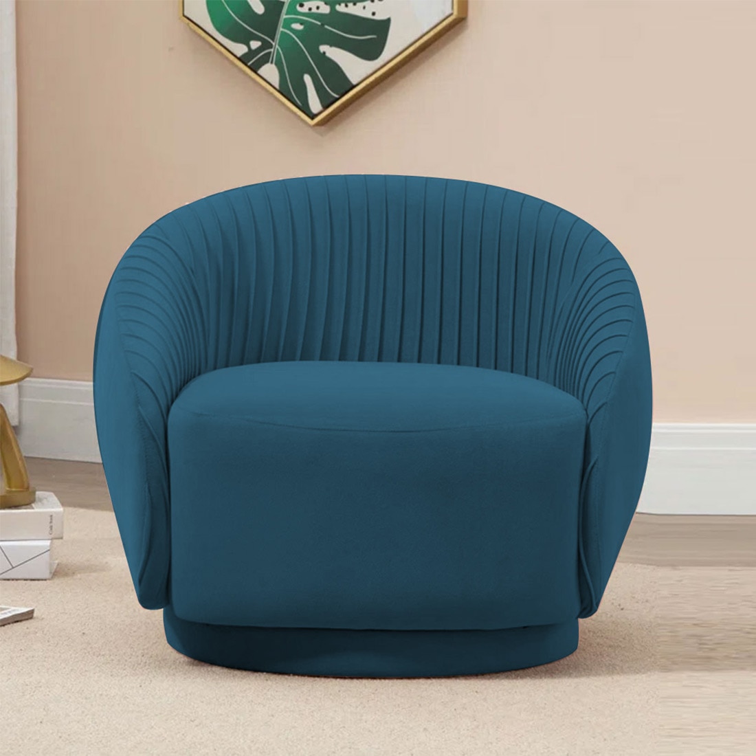 Lorna Swivel Solid Wood Round Chair in T Blue Colour