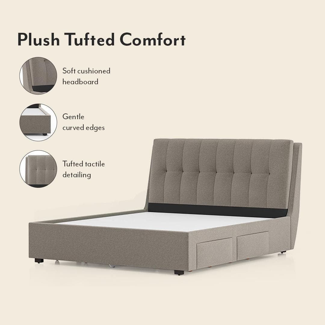 Bornholm Engineered Wood King Size Drawer Storage Upholstered Bed In Shitake Beige Colour