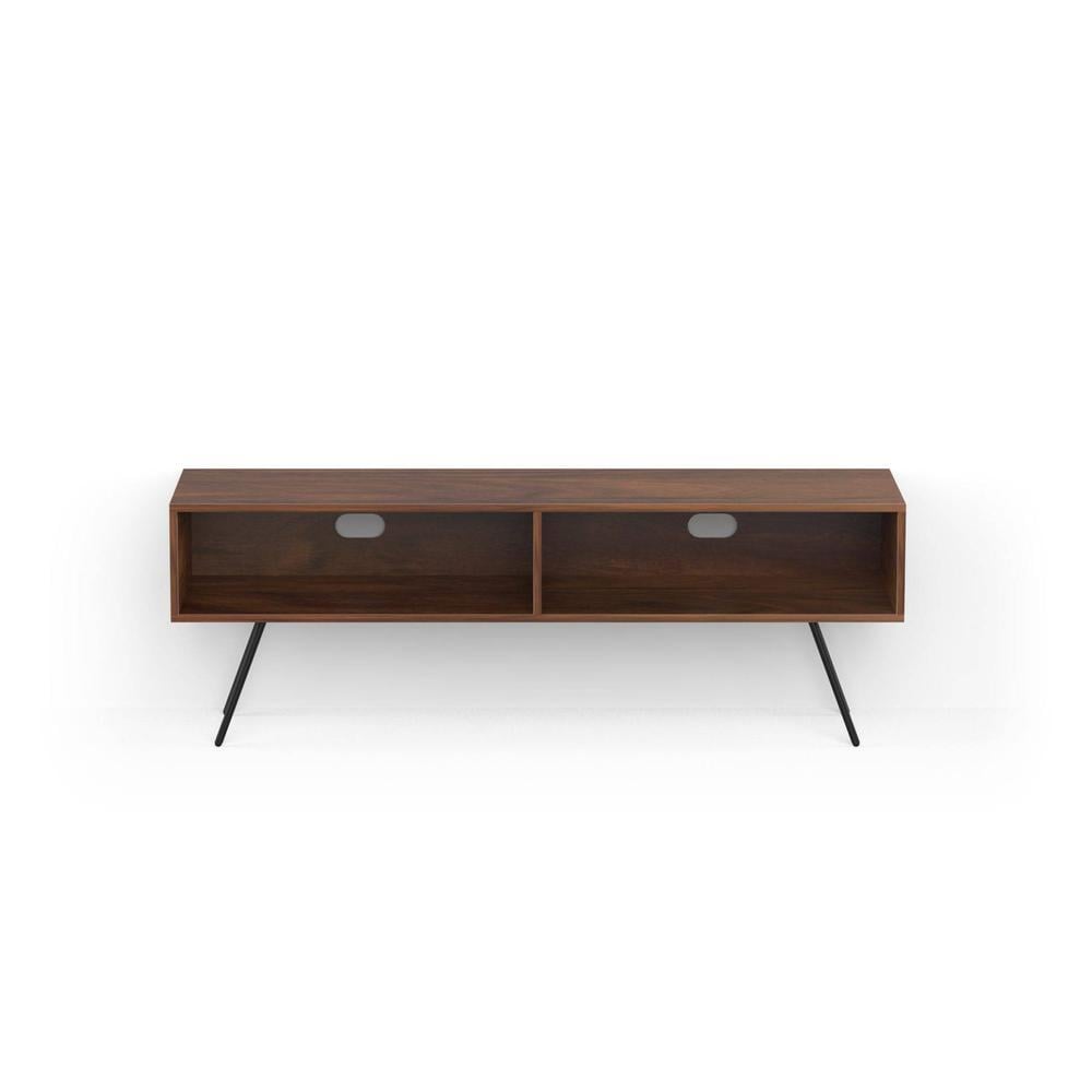 Averyl Engineering Wood TV Entertainment Unit Set Top Box Stand/TV Cabinet with Shelves for Books & Décor Display Unit with Black Pencil Legs, Ideal for 55 Inches (Brown Maple)