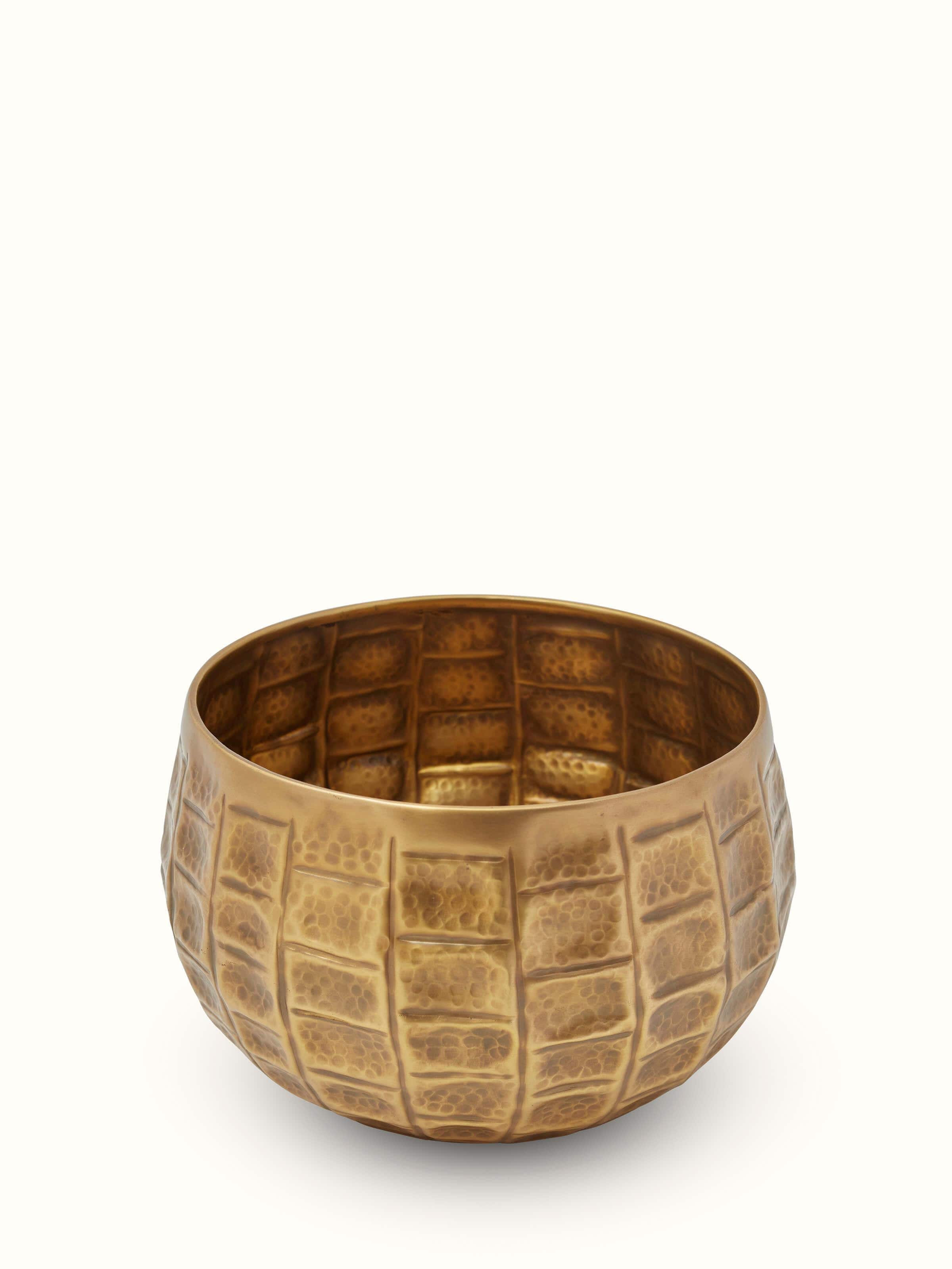 Side view of Antique Brass Planter showcasing its overall shape and design.