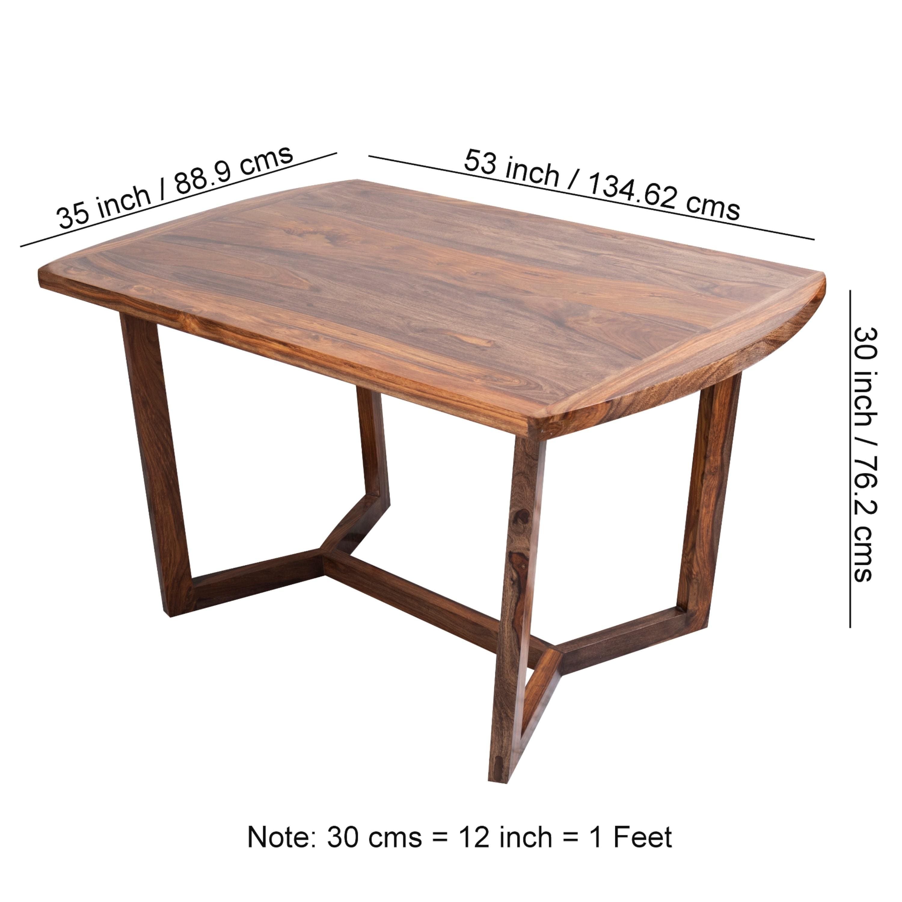Columbus Sheesham Wood 4 seater Dining Table Set in Teak Finish